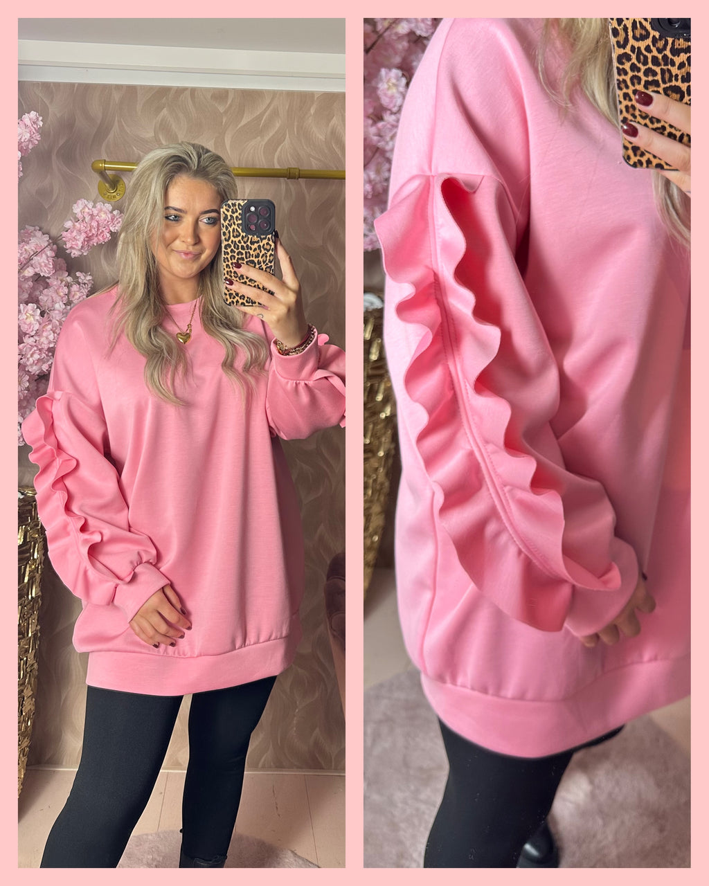 RUFFEL MOUW SWEATER ROZE AANBIEDING