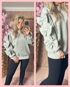 BOW SLEEVE SWEATER GREY • 𝐀𝐀𝐍𝐁𝐈𝐄𝐃𝐈𝐍𝐆