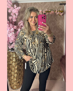 TRAVEL BLOUSE RUCHES MOUW TIJGER •• AANBIEDING