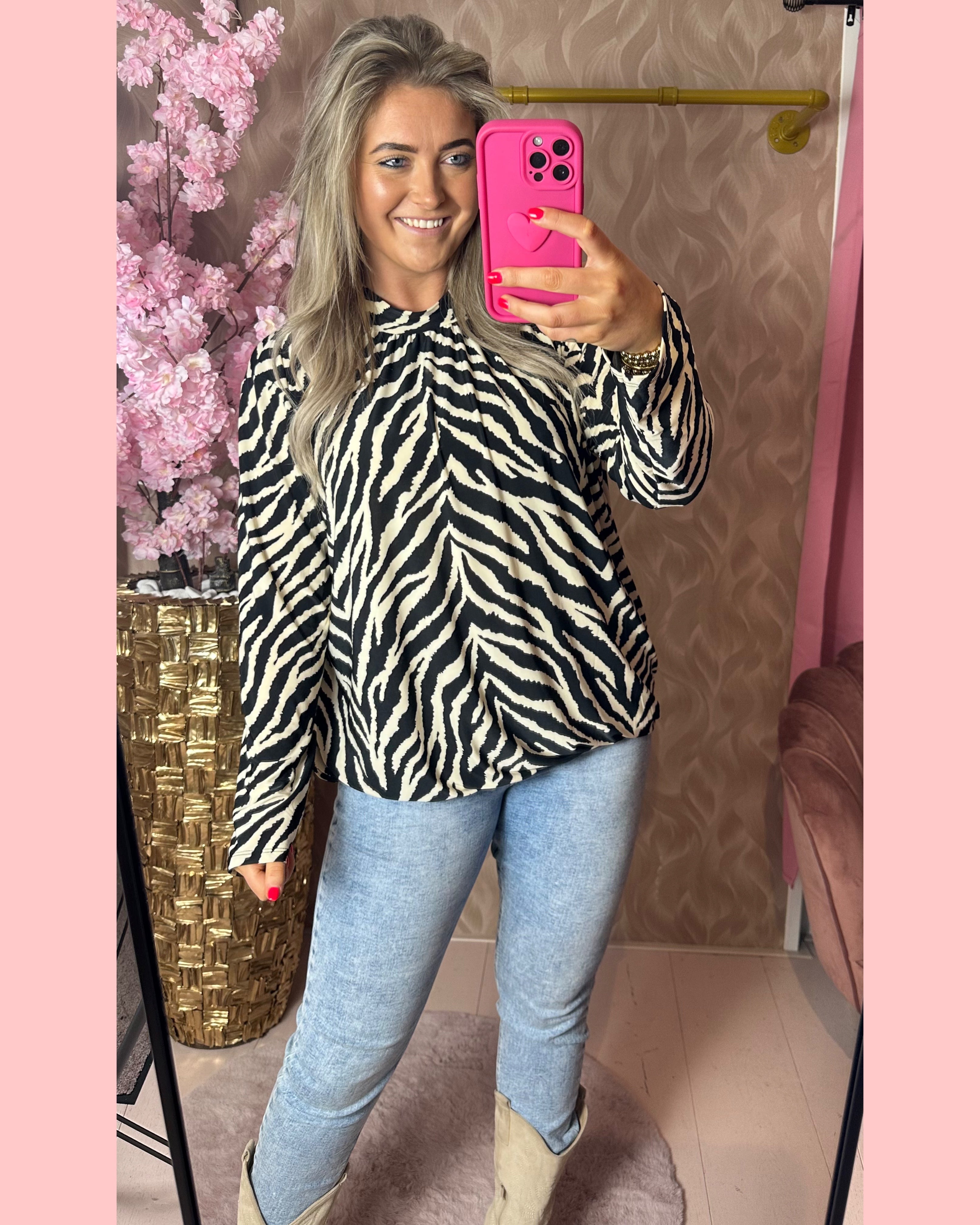 TRAVEL BLOUSE OPSTAAND KRAAGJE ZEBRA