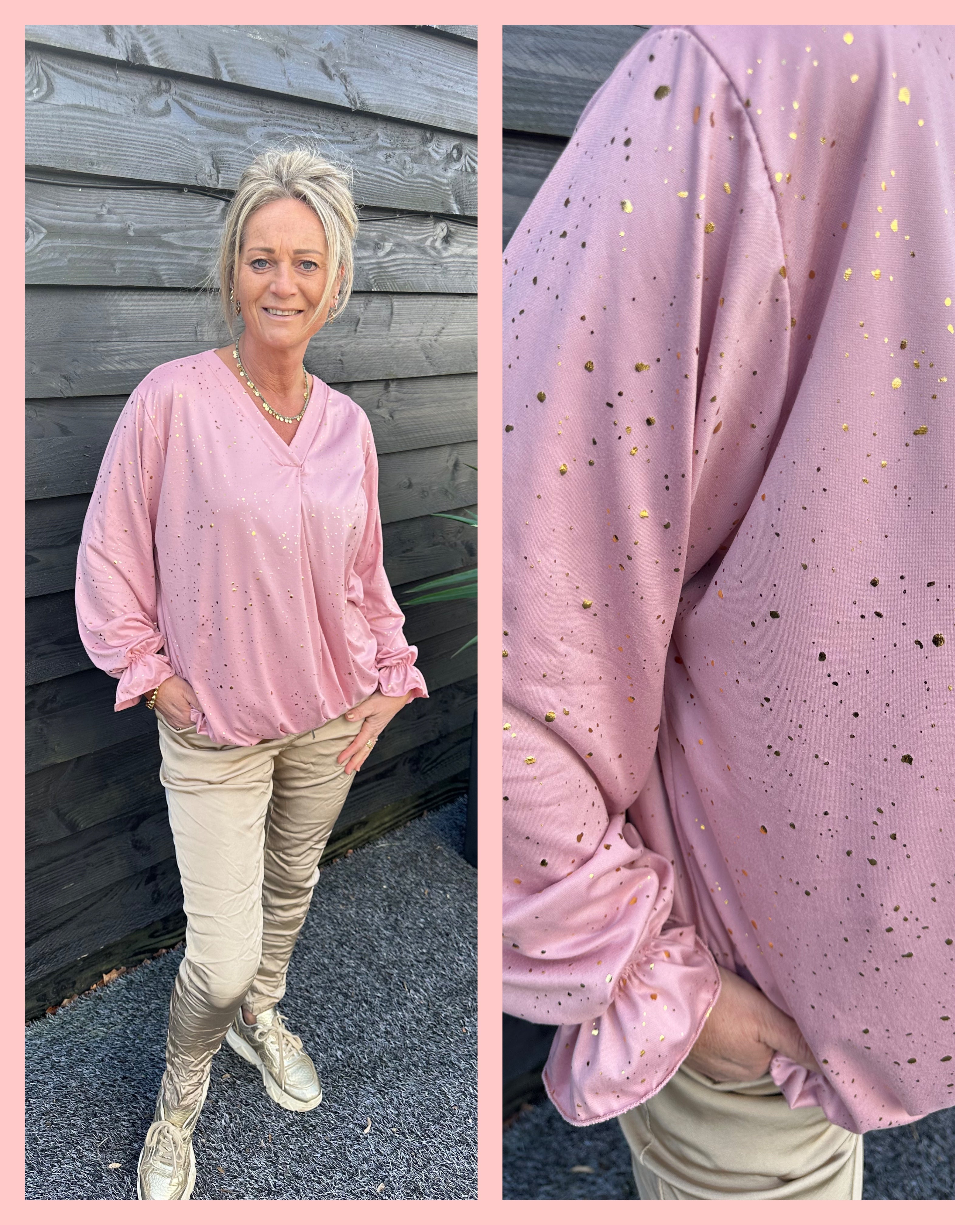 SOFT TRAVEL BALLON BLOUSE ROZE/GOUD AANBIEDING