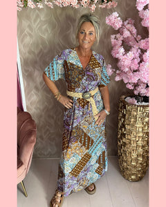 LANGE TRAVEL JURK BRUIN PRINT 🤎 𝐀𝐀𝐍𝐁𝐈𝐄𝐃𝐈𝐍𝐆