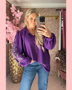 BLOUSE GEBORDUURDE MOUW PAARS 💜 AANBIEDING