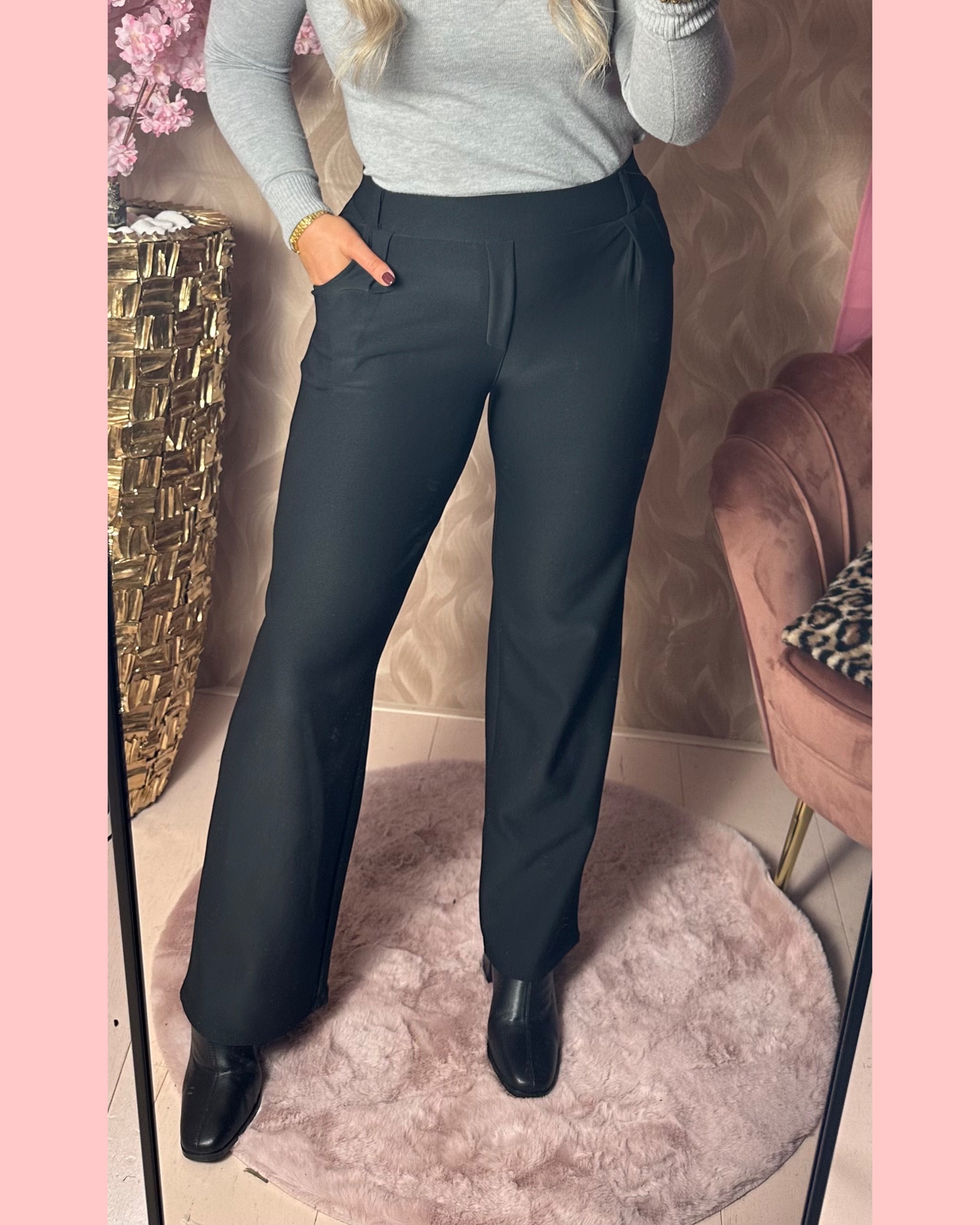 YU & ME WIDE LEG STRETCH PANTALON ZWART 🖤 LM3312-70 •• AANBIEDING