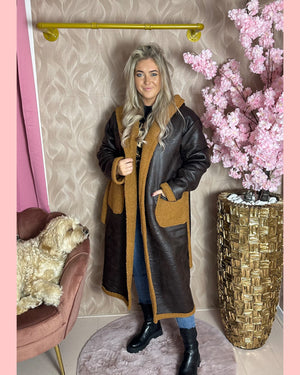 LEATHERLOOK LAMMY COAT CAMEL AANBIEDING