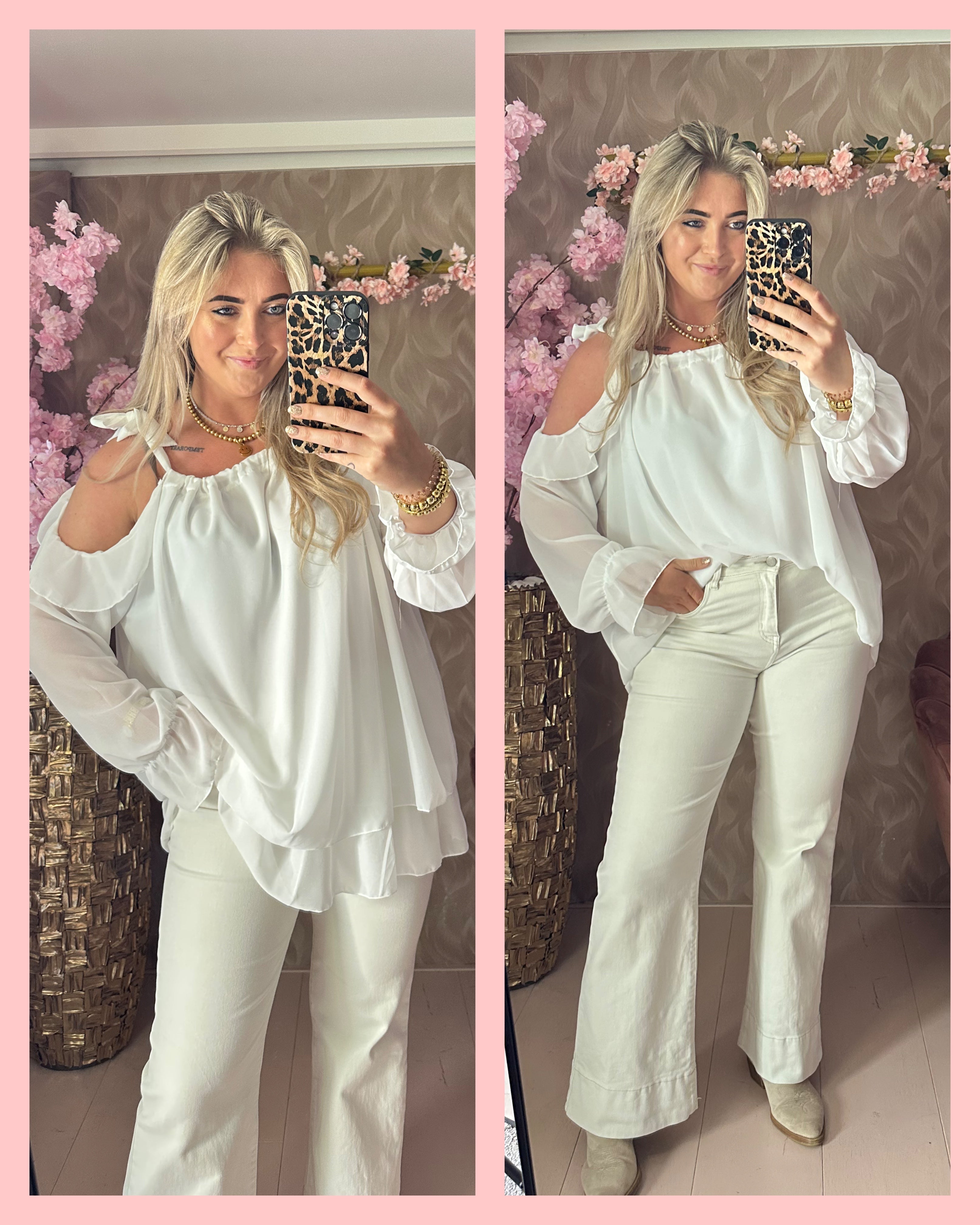 OPEN SCHOUDER ROESEL BLOUSE OFF WHITE 🤍 𝐀𝐀𝐍𝐁𝐈𝐄𝐃𝐈𝐍𝐆