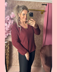 SUPER SOFT BASIC TOP V HALS BORDEAUX