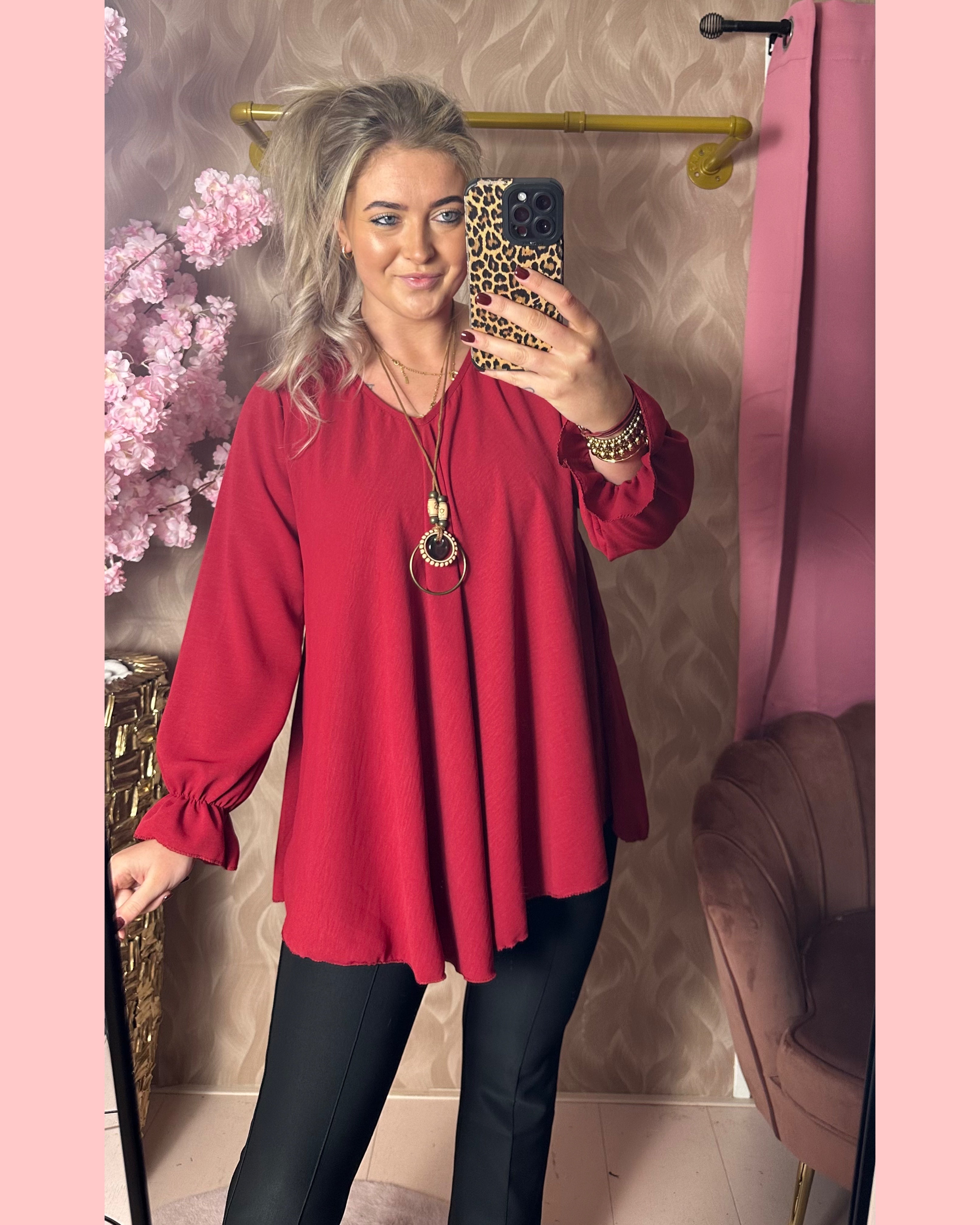 A LIJN BLOUSE BORDEAUX •• AANBIEDING + GRATIS KETTING