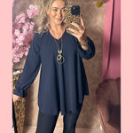 A LIJN BLOUSE NAVY •• AANBIEDING + GRATIS KETTING