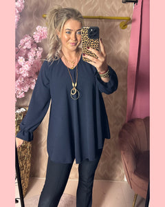 A LIJN BLOUSE NAVY •• AANBIEDING + GRATIS KETTING