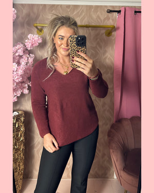 SUPER SOFT BASIC TOP V HALS BORDEAUX