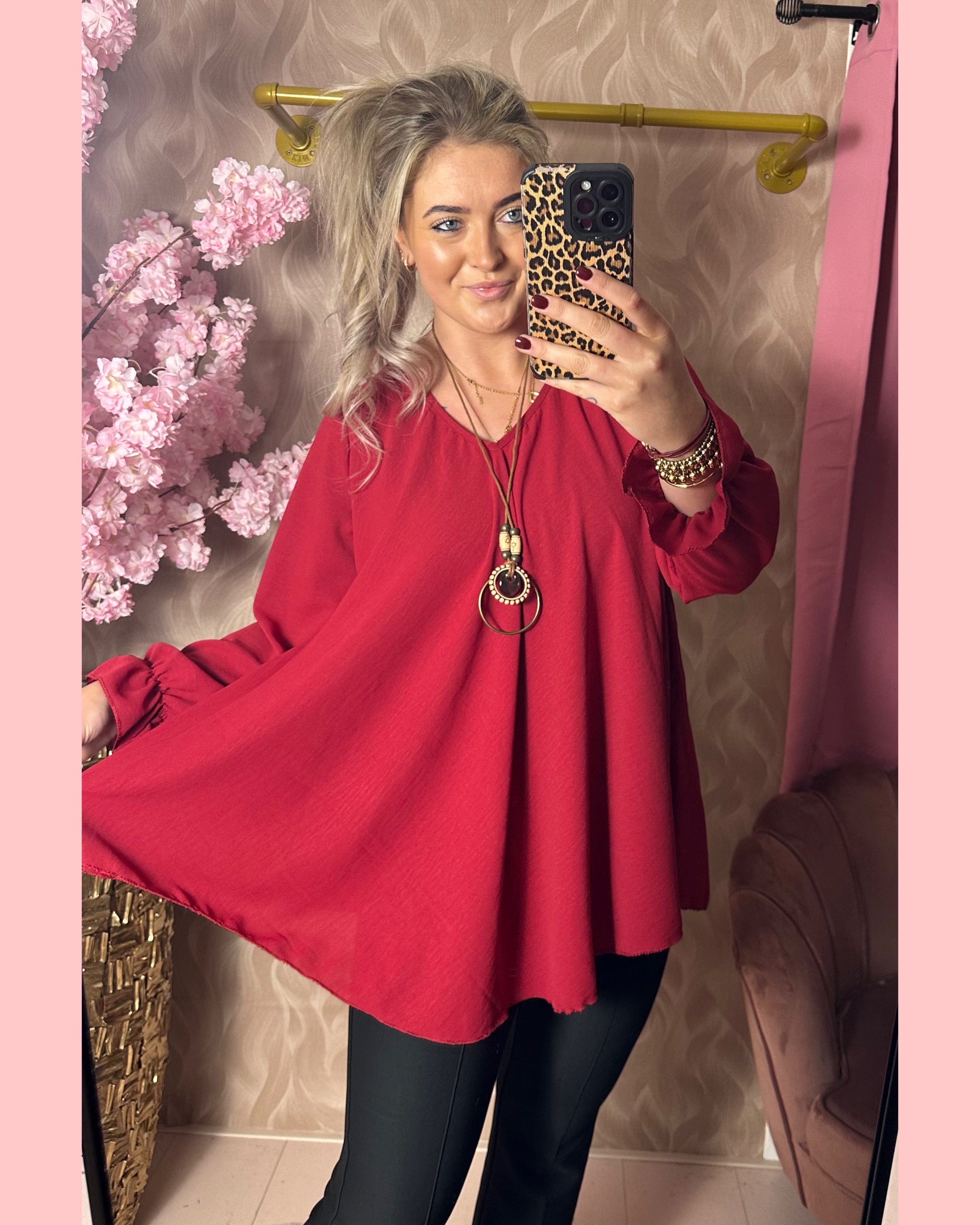 A LIJN BLOUSE BORDEAUX •• AANBIEDING + GRATIS KETTING