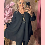 A LIJN BLOUSE ZWART •• AANBIEDING + GRATIS KETTING