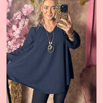 A LIJN BLOUSE NAVY •• AANBIEDING + GRATIS KETTING