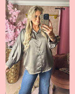 SATIN BLOUSE TAUPE AANBIEDING