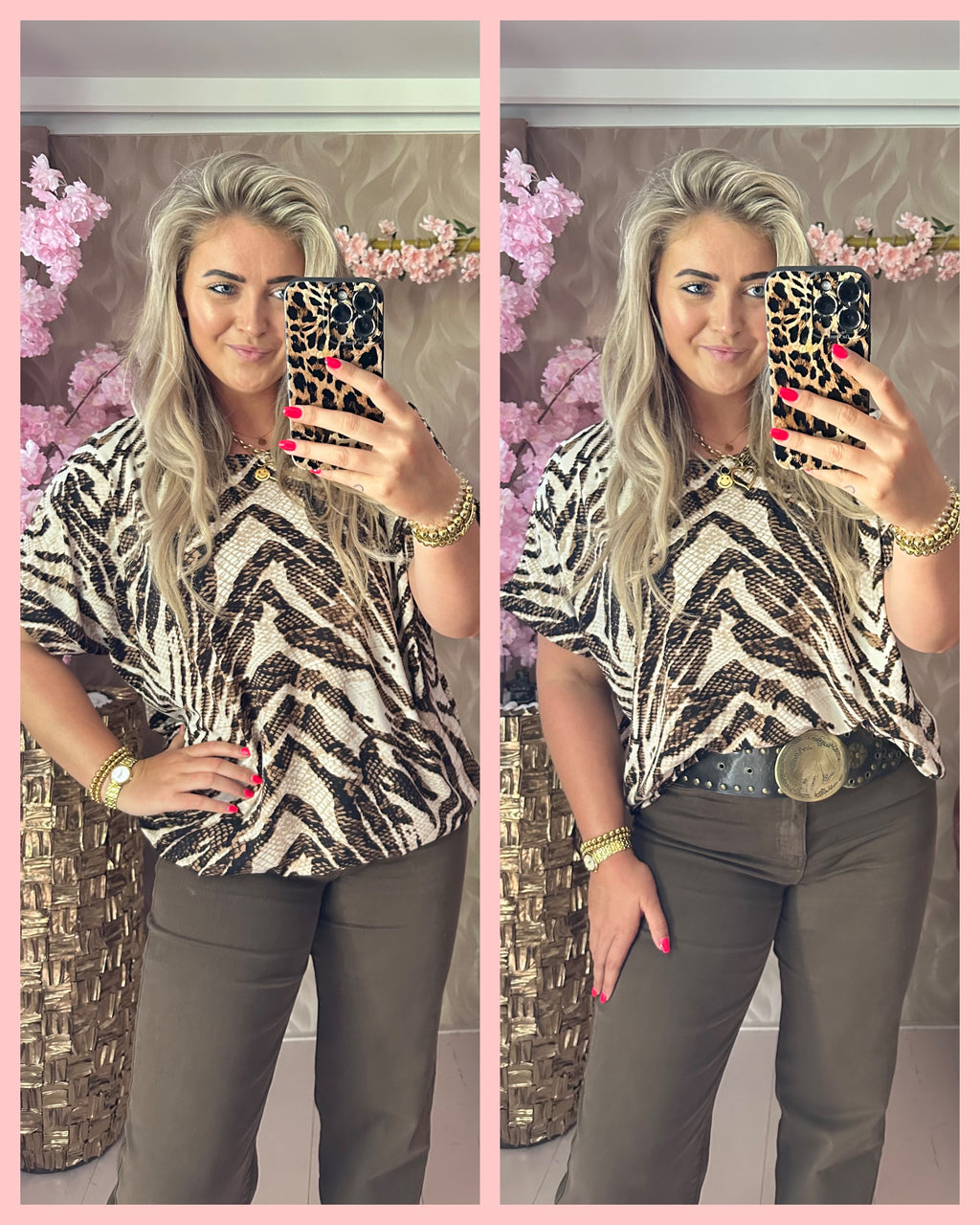 SOFT TRAVEL BALLON BLOUSE BRUINE PRINT •• AANBIEDING