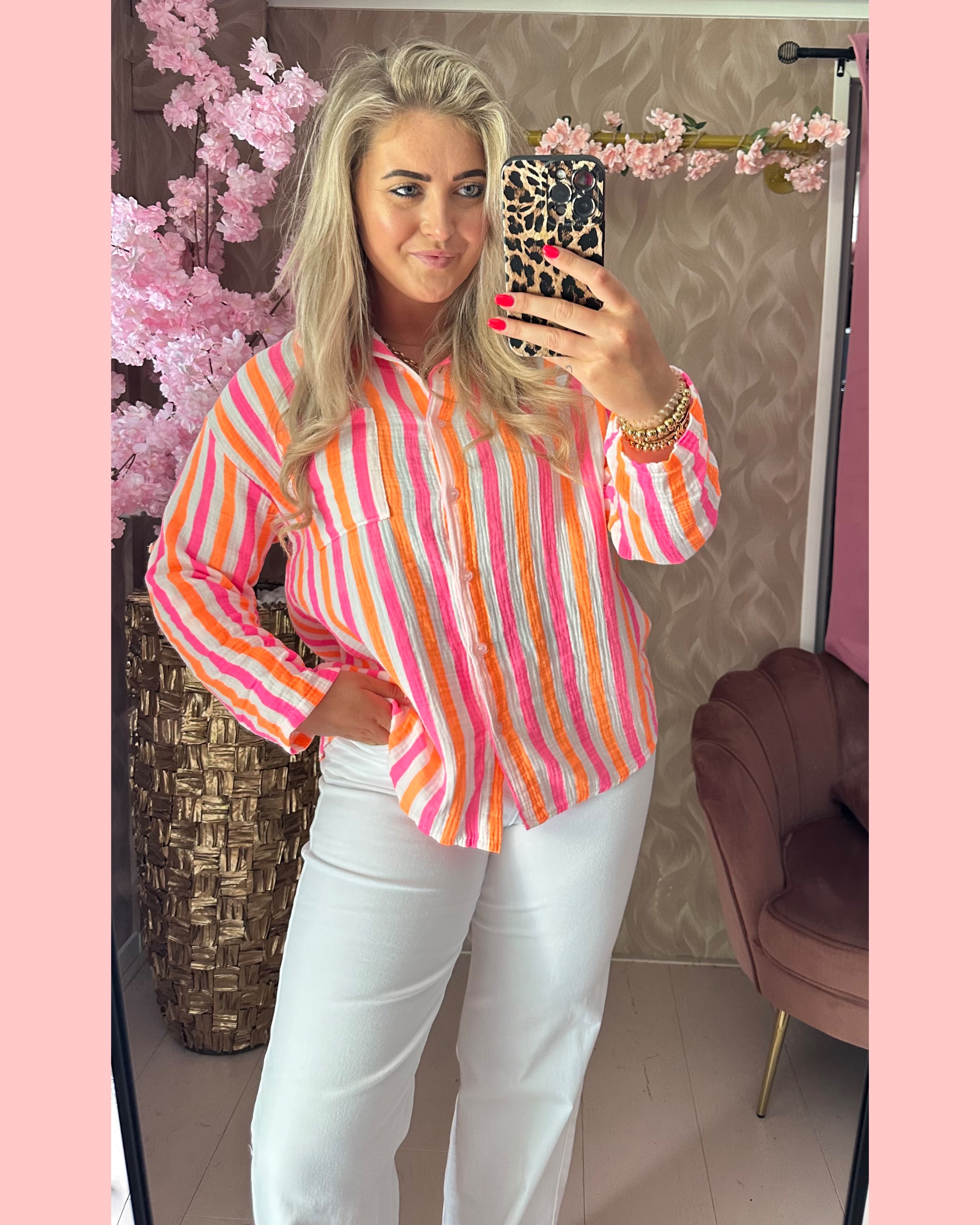 WAFEL BLOUSE WIT/ORANJE/ROZE 🩷🤍🧡 𝐀𝐀𝐍𝐁𝐈𝐄𝐃𝐈𝐍𝐆