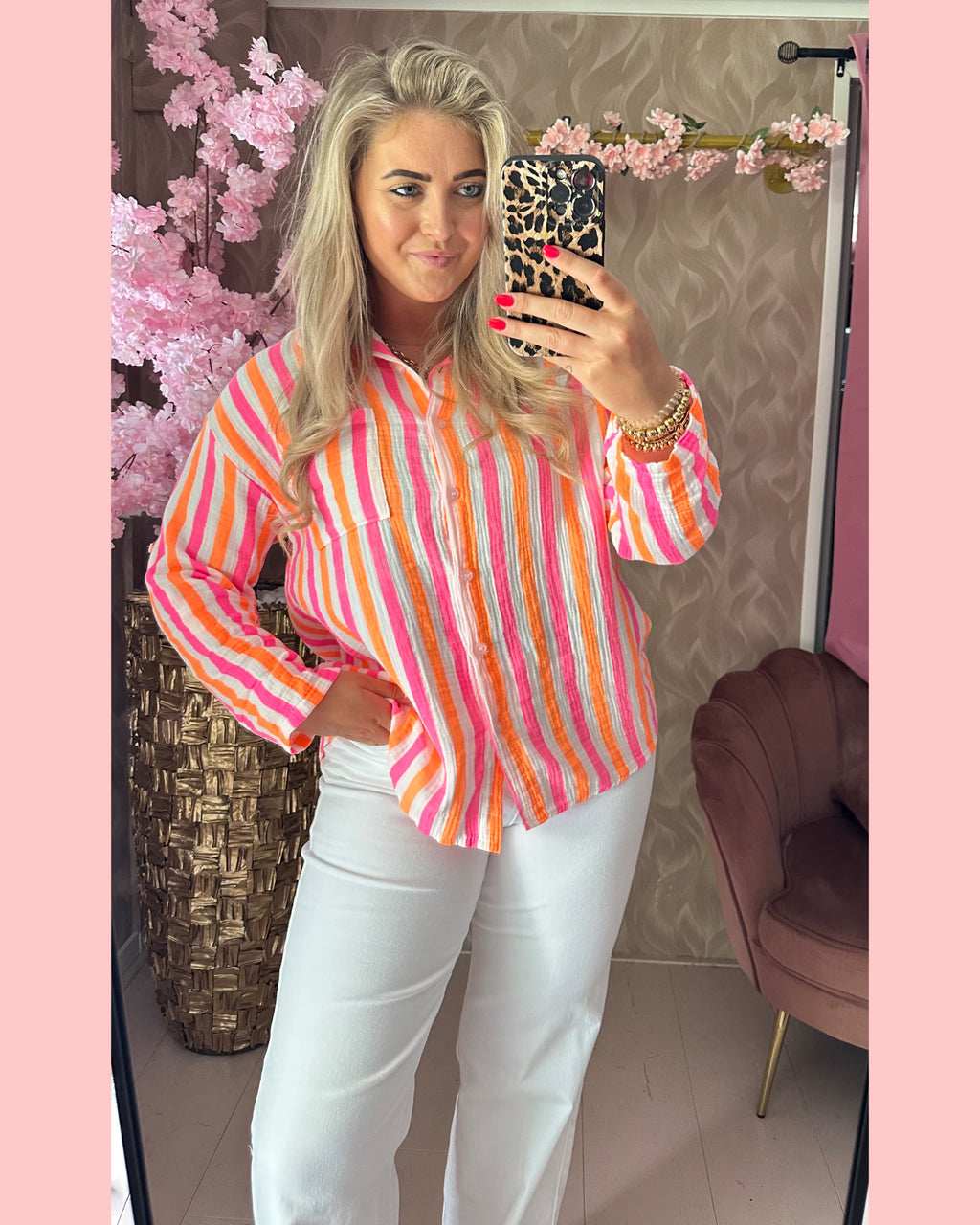 WAFEL BLOUSE WIT/ORANJE/ROZE 🩷🤍🧡 𝐀𝐀𝐍𝐁𝐈𝐄𝐃𝐈𝐍𝐆