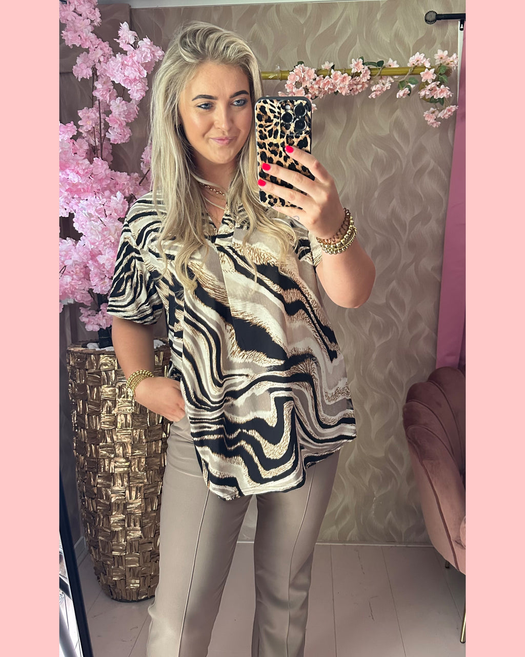 TRAVEL TOP ZEBRA TAUPE/ZWART