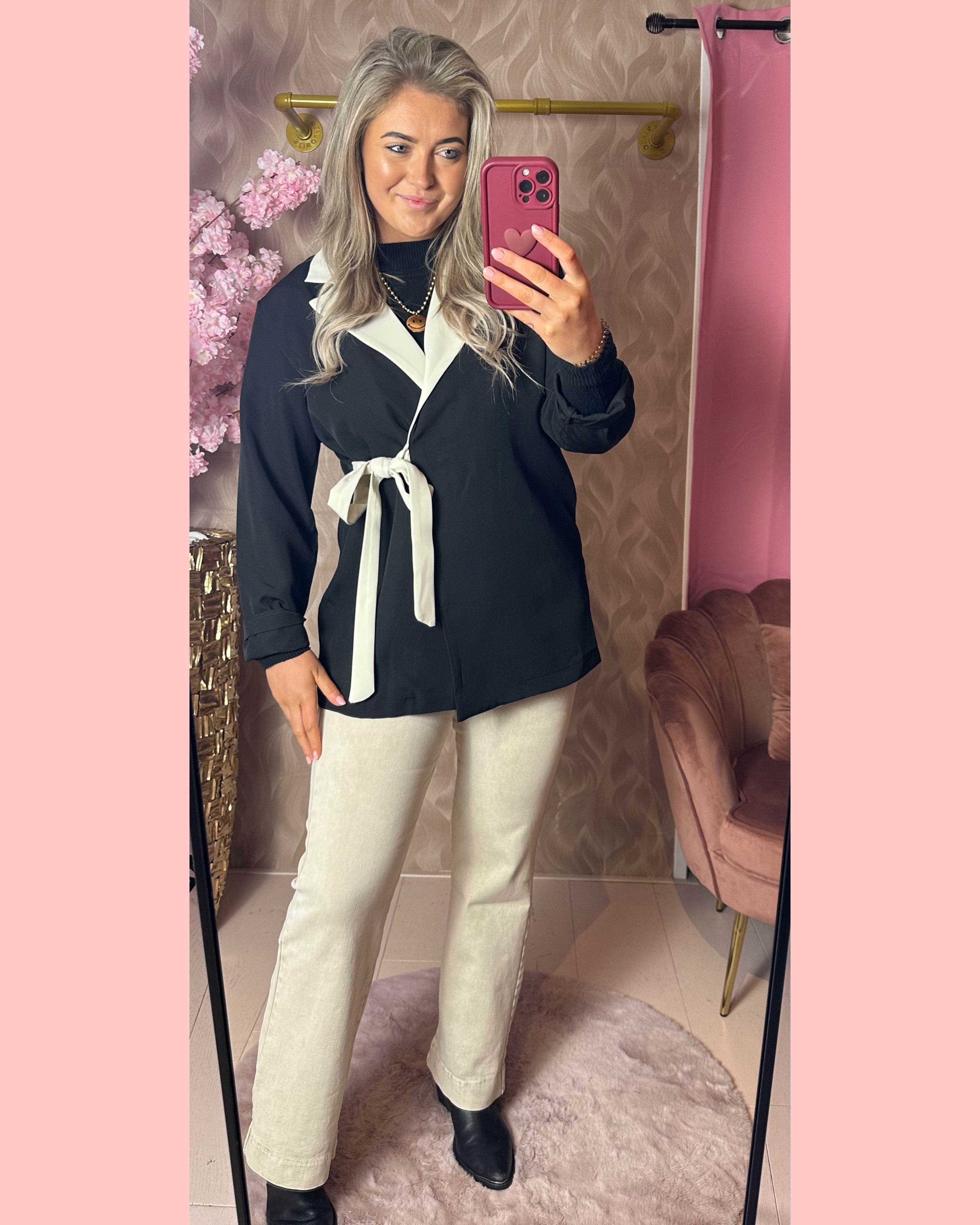 BOW BLAZER BEIGE/BLACK