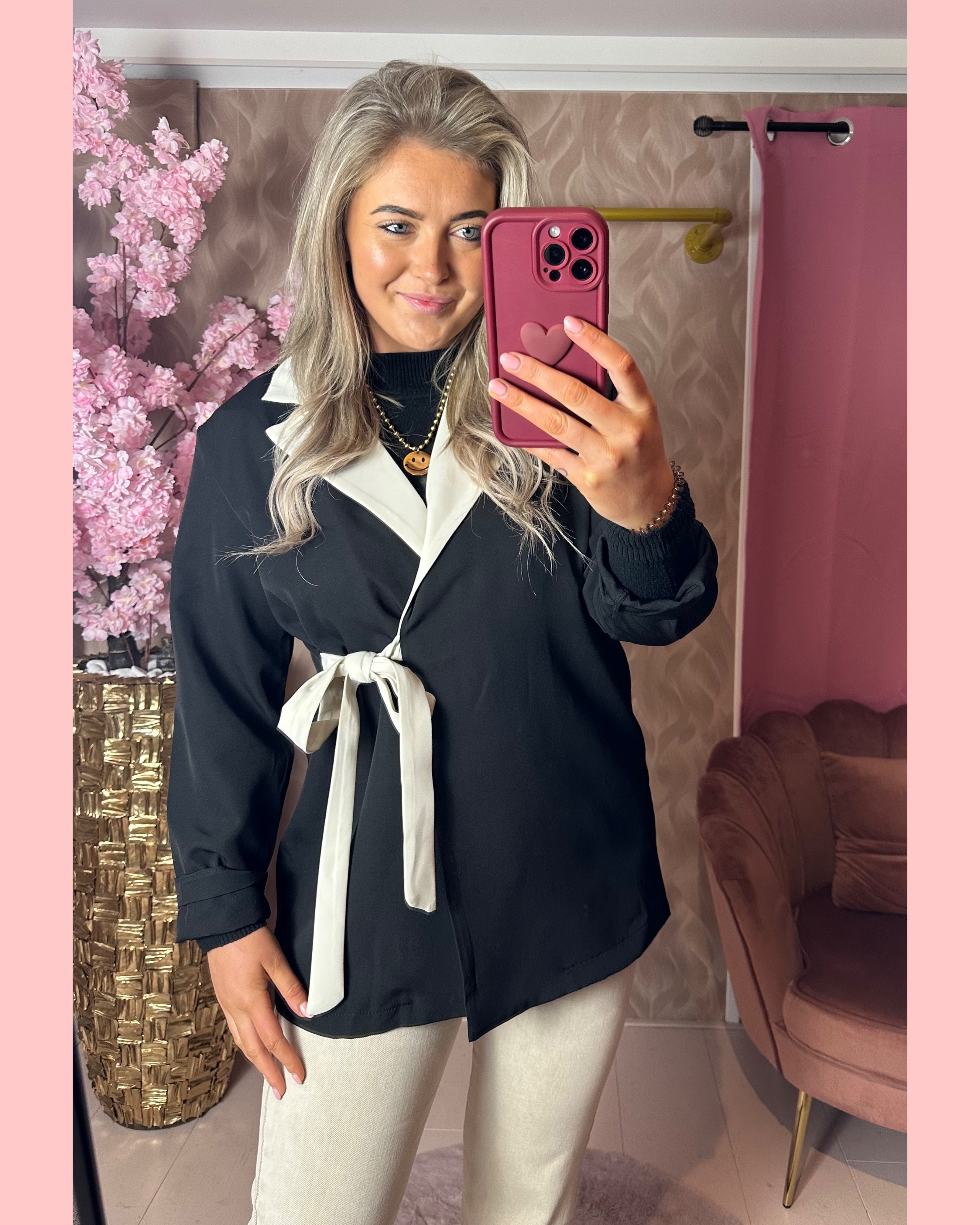 BOW BLAZER BEIGE/BLACK