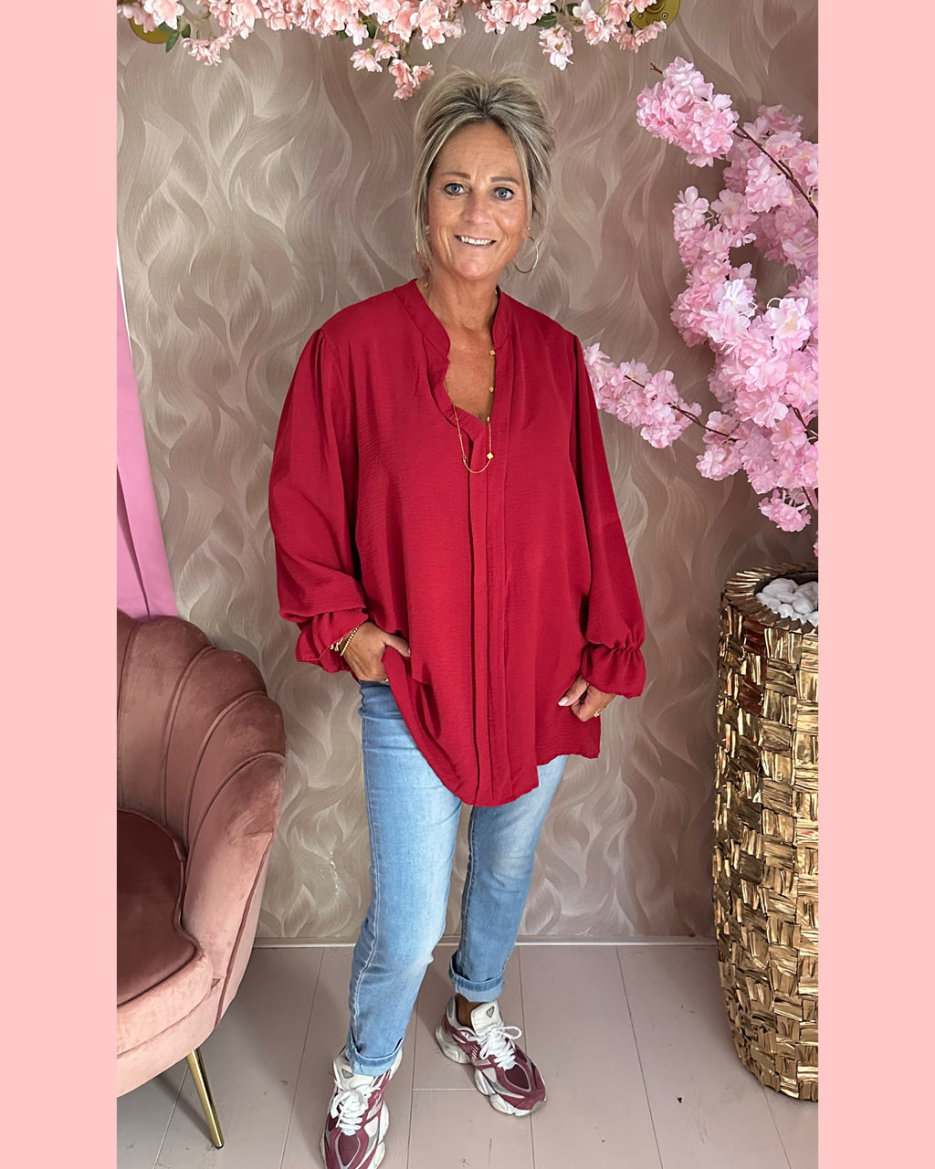 BLOUSE MET BIES BORDEAUX • AANBIEDING