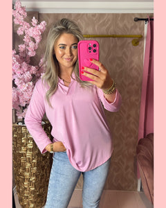 TRAVEL BLOUSE LANGE MOUW LICHT ROZE