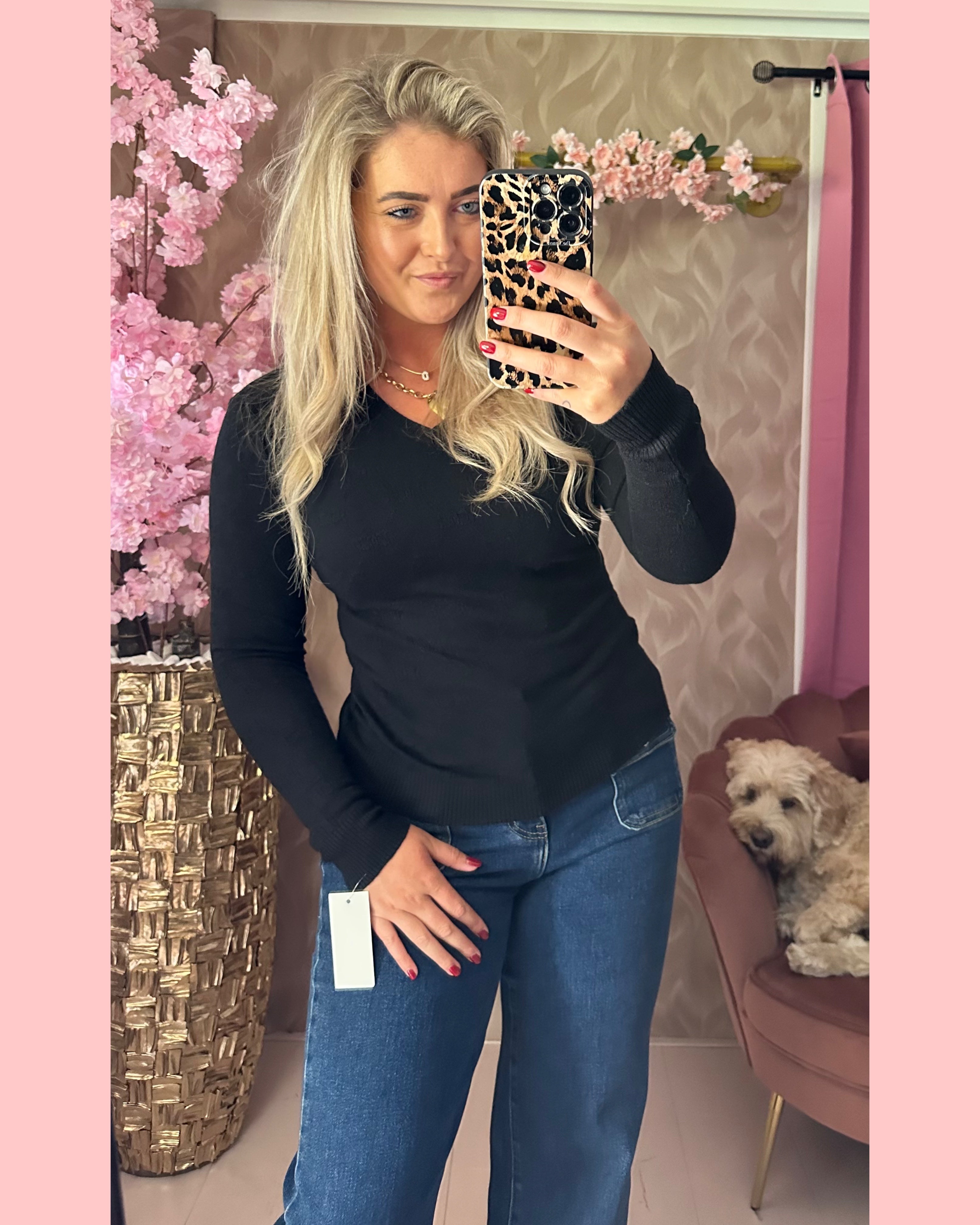 BASIS V HALS TRUITJE LANGE MOUW ZWART •• AANBIEDING