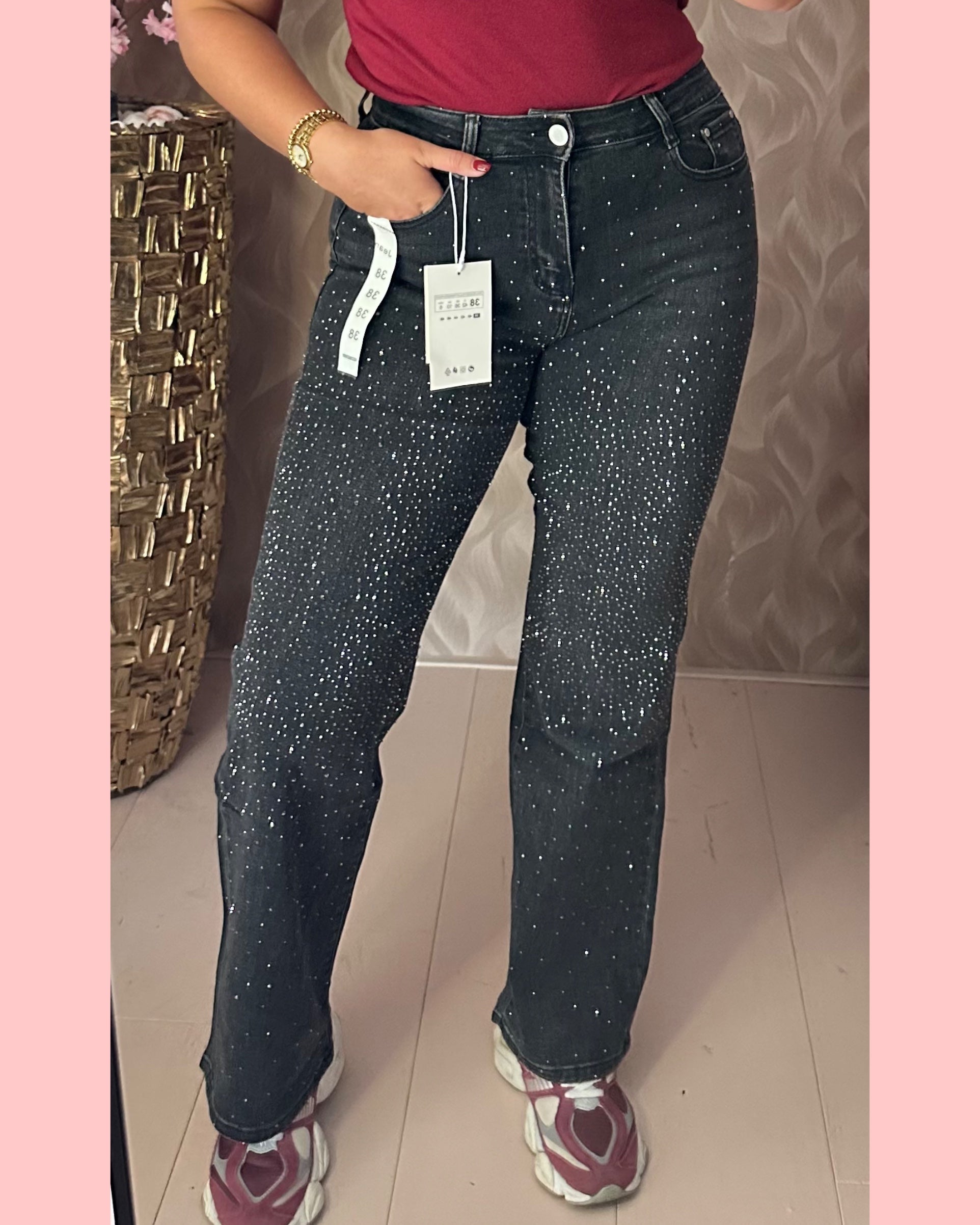 STRASS JEANS GRIJS • SKJ989-3 • AANBIEDING