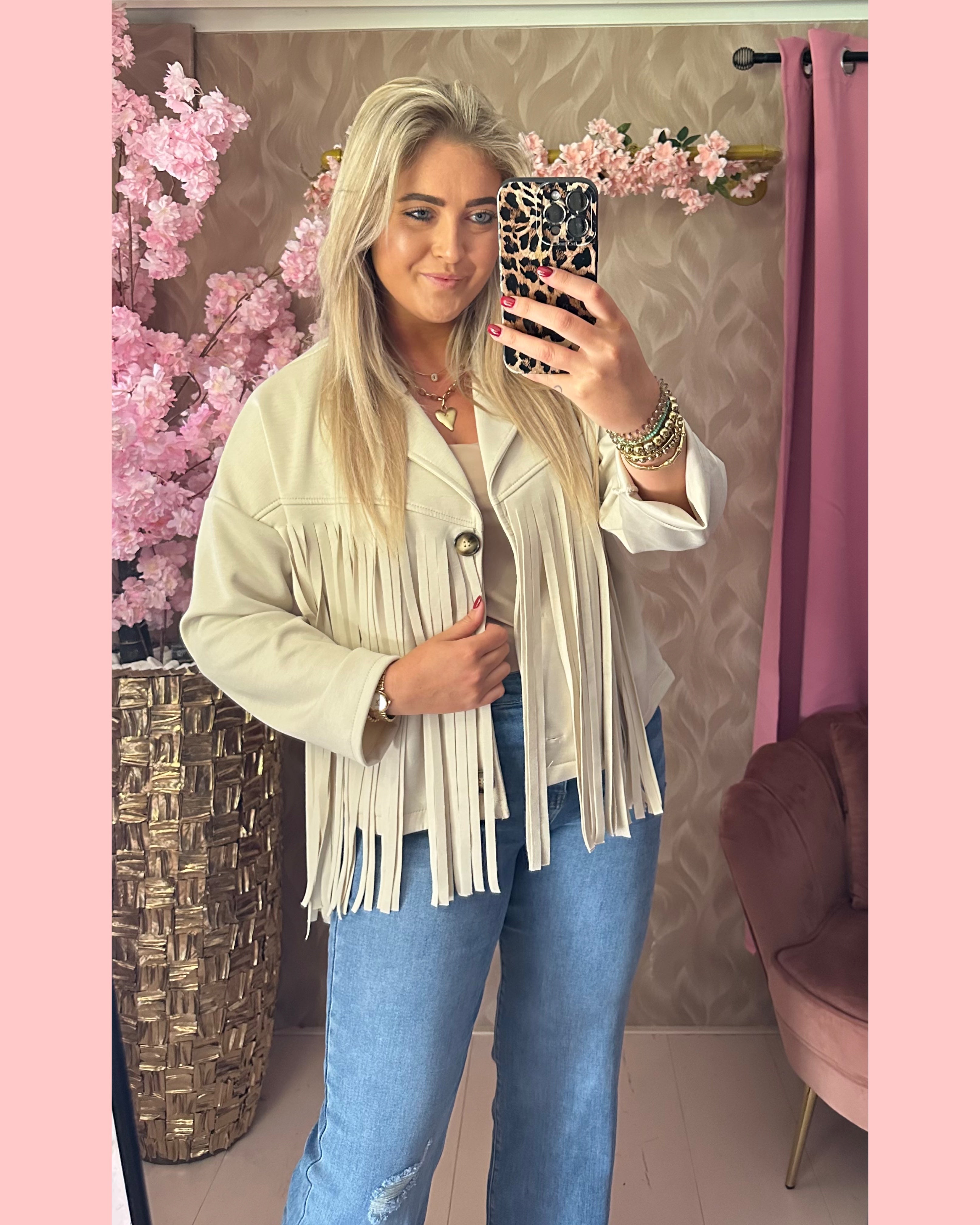 FRINGE JOGGING JACKET BEIGE