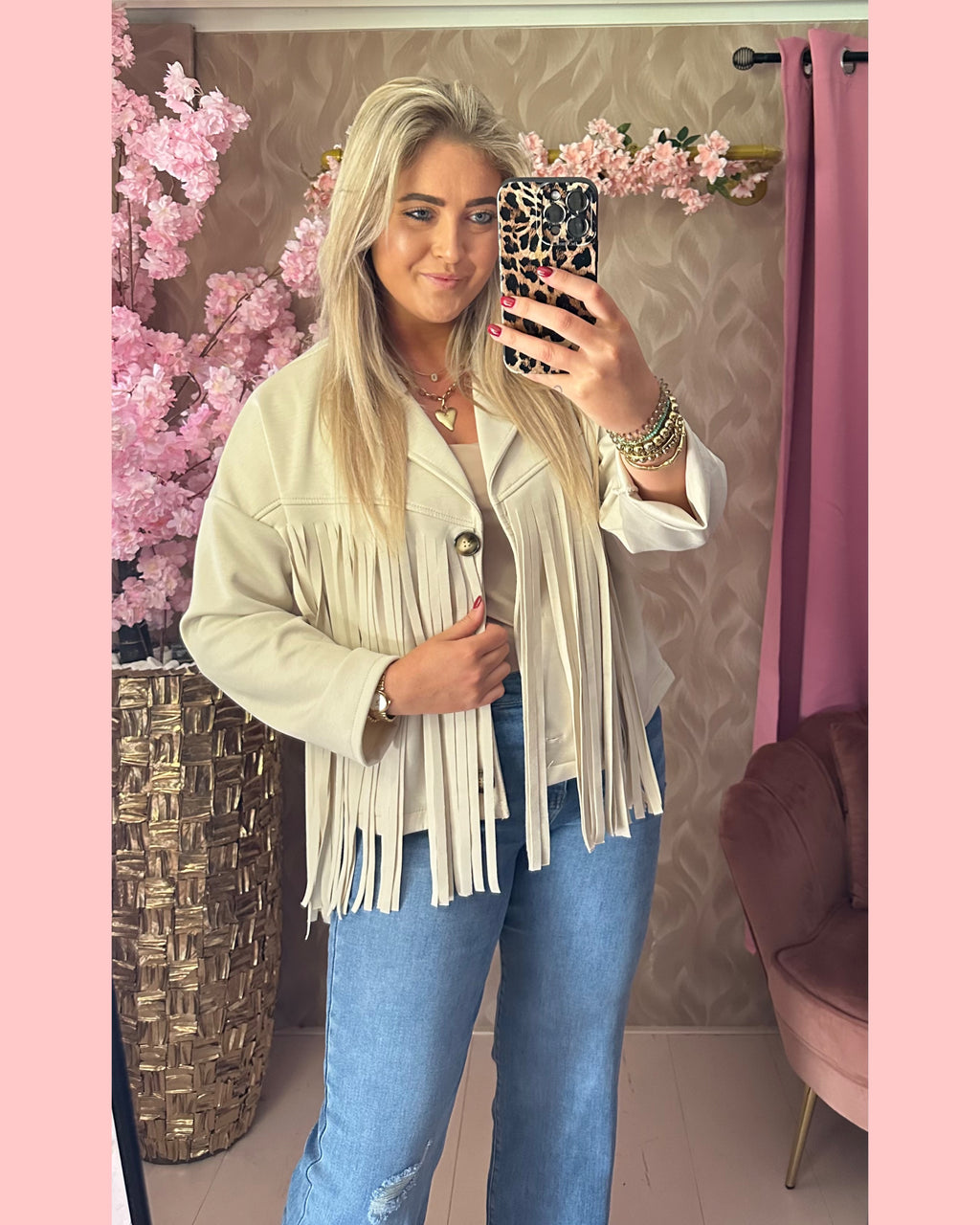 FRINGE JOGGING JACKET BEIGE