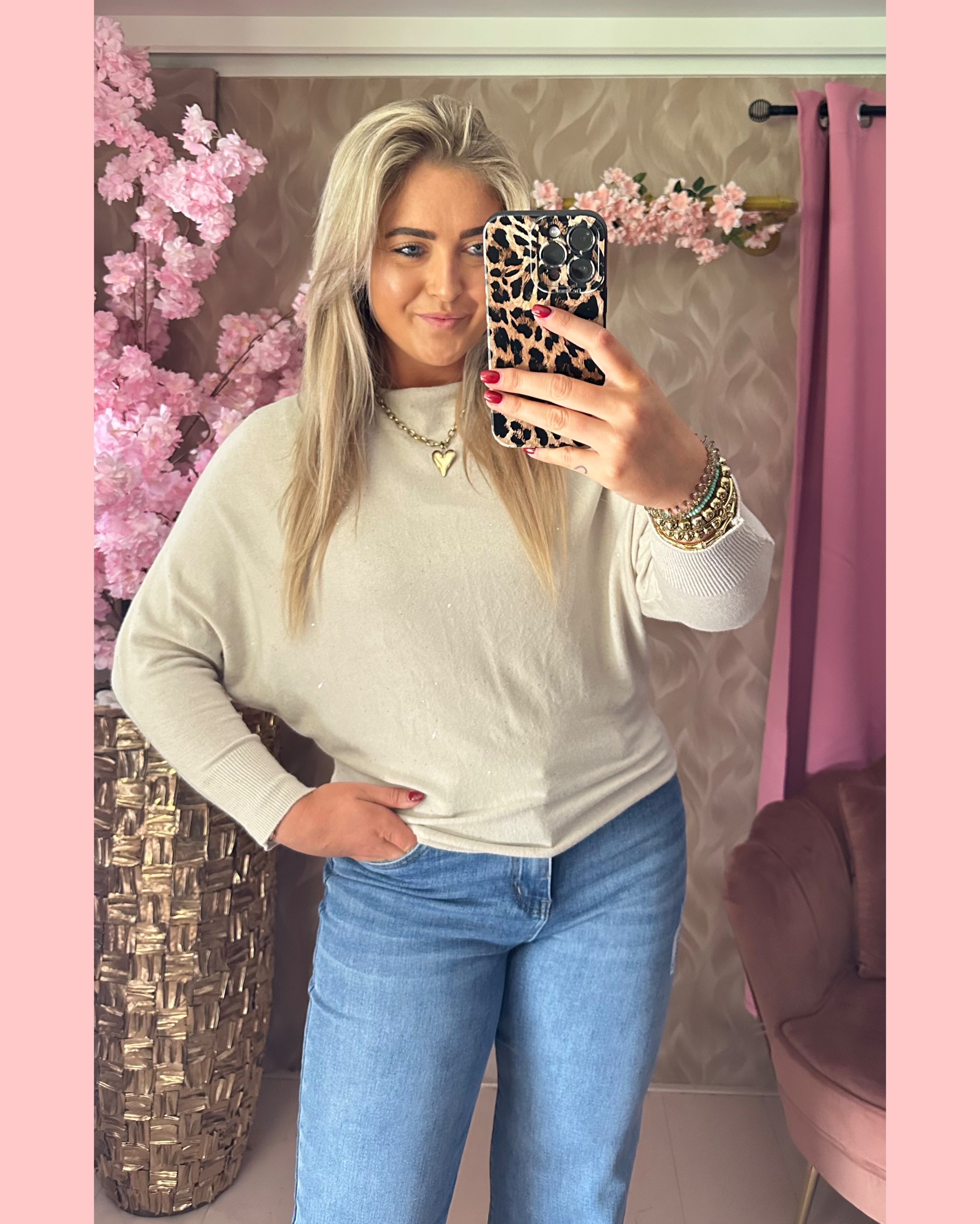 GLITTER VLEERMUIS TRUI BEIGE • AANBIEDING