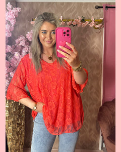 KANTEN BLOUSE KORAAL “𝐊𝐍𝐀𝐋𝐋𝐄𝐑” AANBIEDING