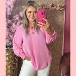 BLOUSE HOUTEN KNOOP ROZE •• AANBIEDING