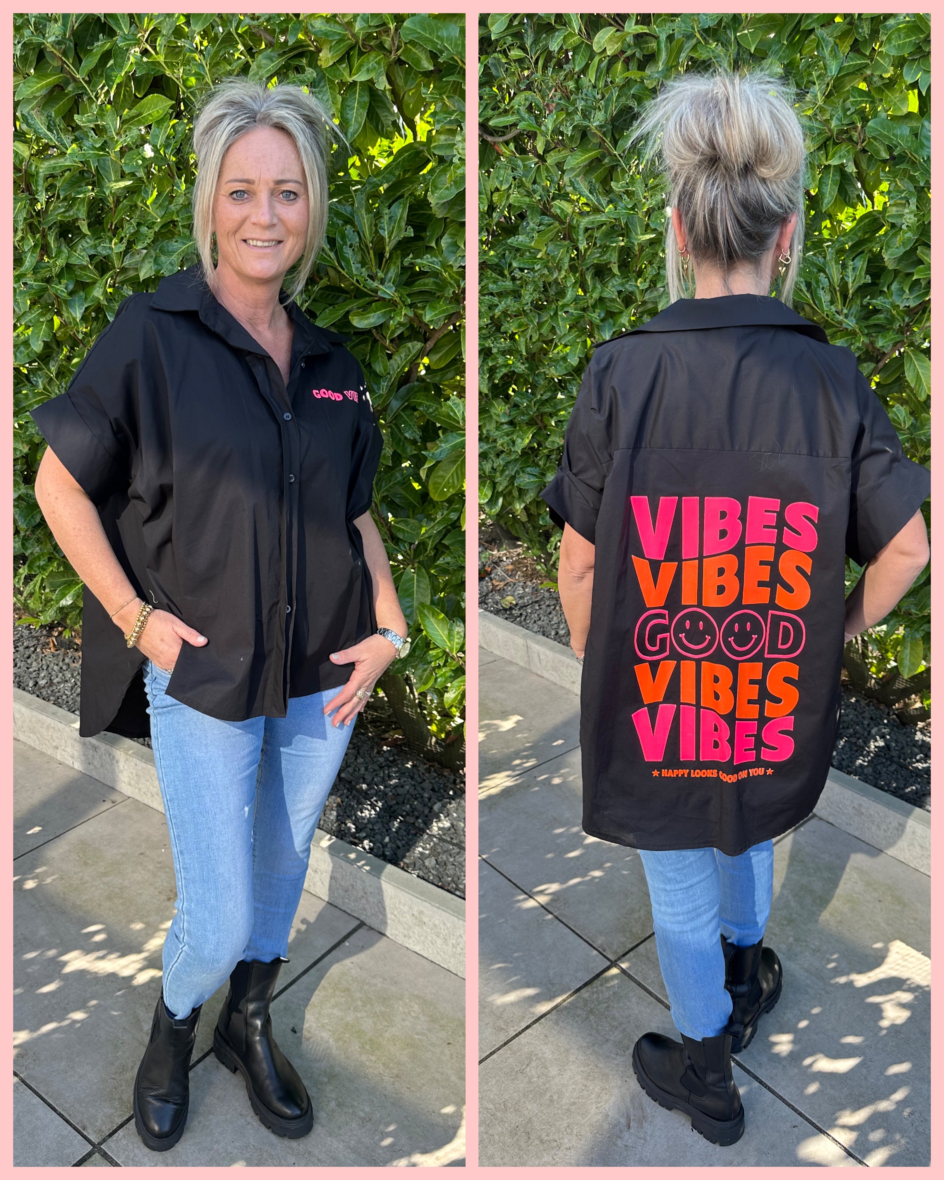 GOOD VIBES BLOUSE ZWART