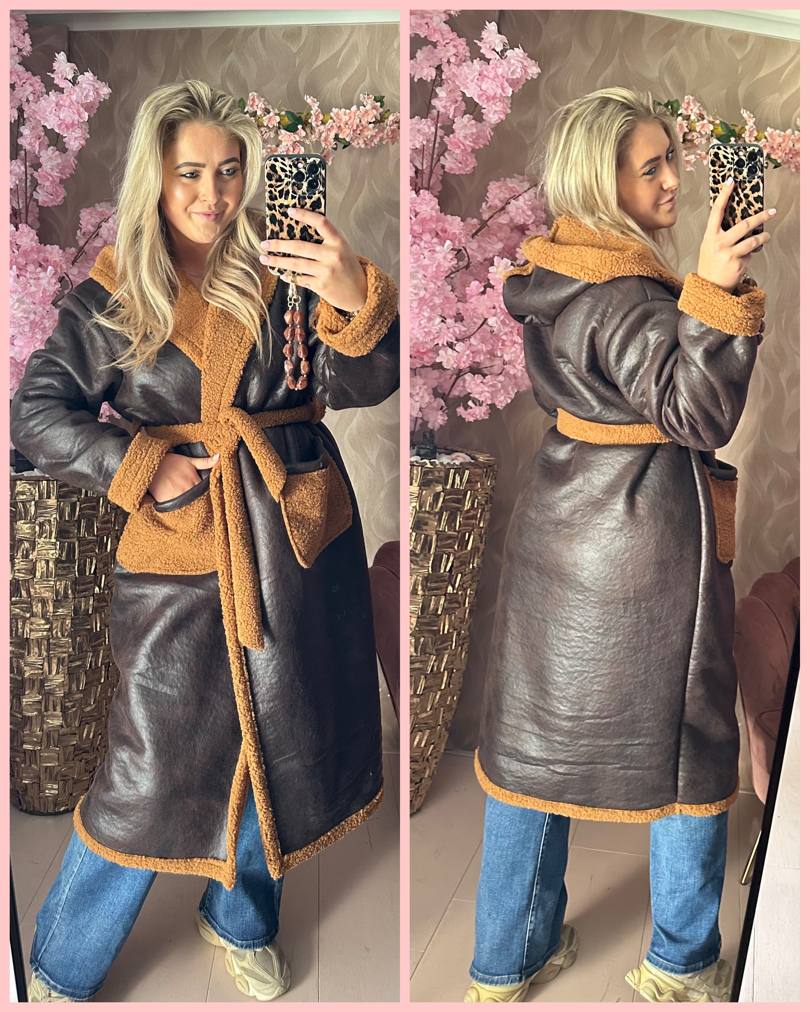 LEATHERLOOK LAMMY COAT BROWN
