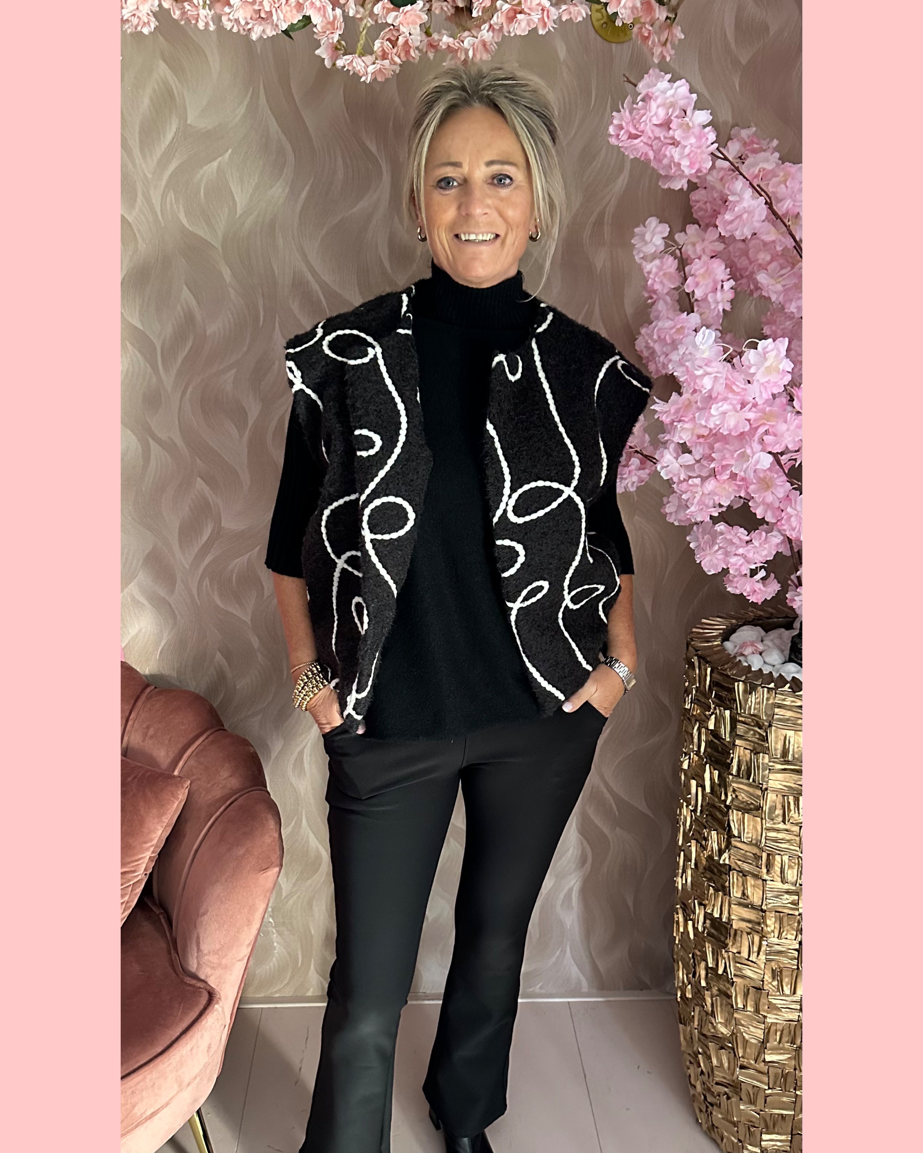 BOUCLE GILET ZWART/WIT