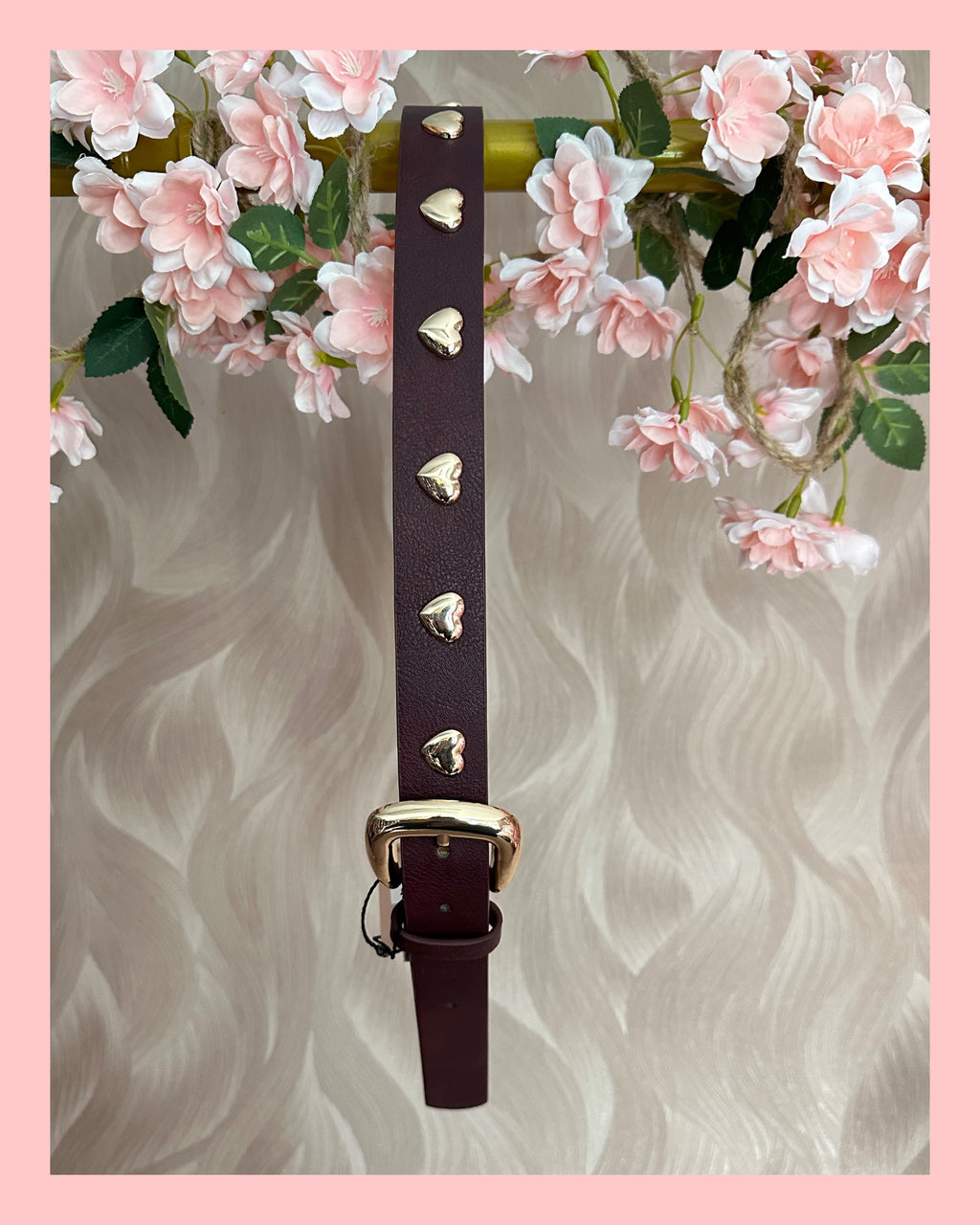 LEREN RIEM HARTJES BORDEAUX/GOUD •• AANBIEDING