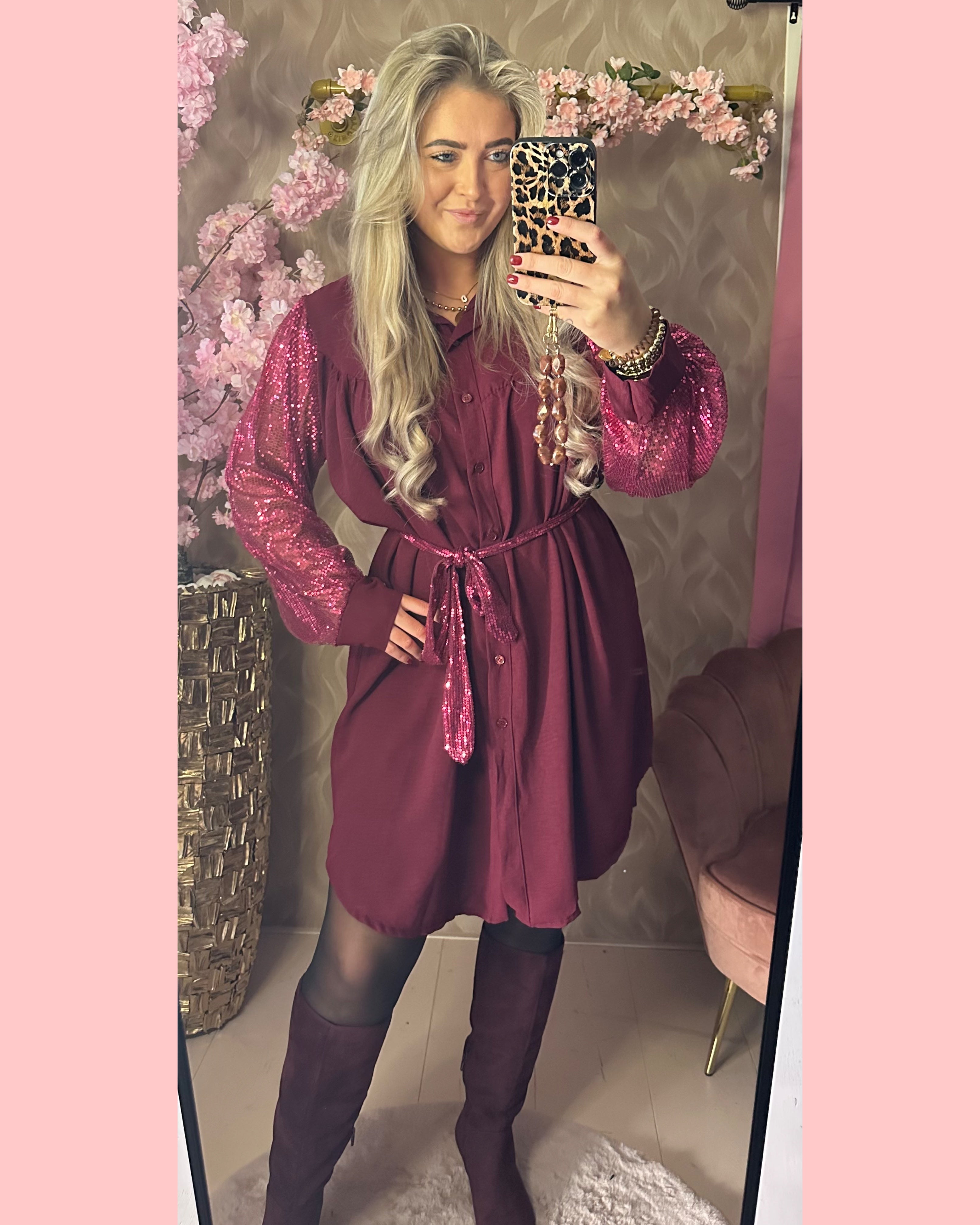 PAILLETTEN BLOUSE-JURK ✨ BORDEAUX ✨