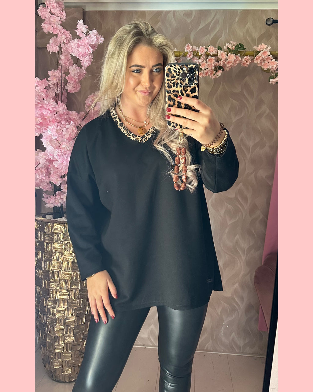 LEOPARD DETAIL SWEATER ZWART 🐆 AANBIEDING