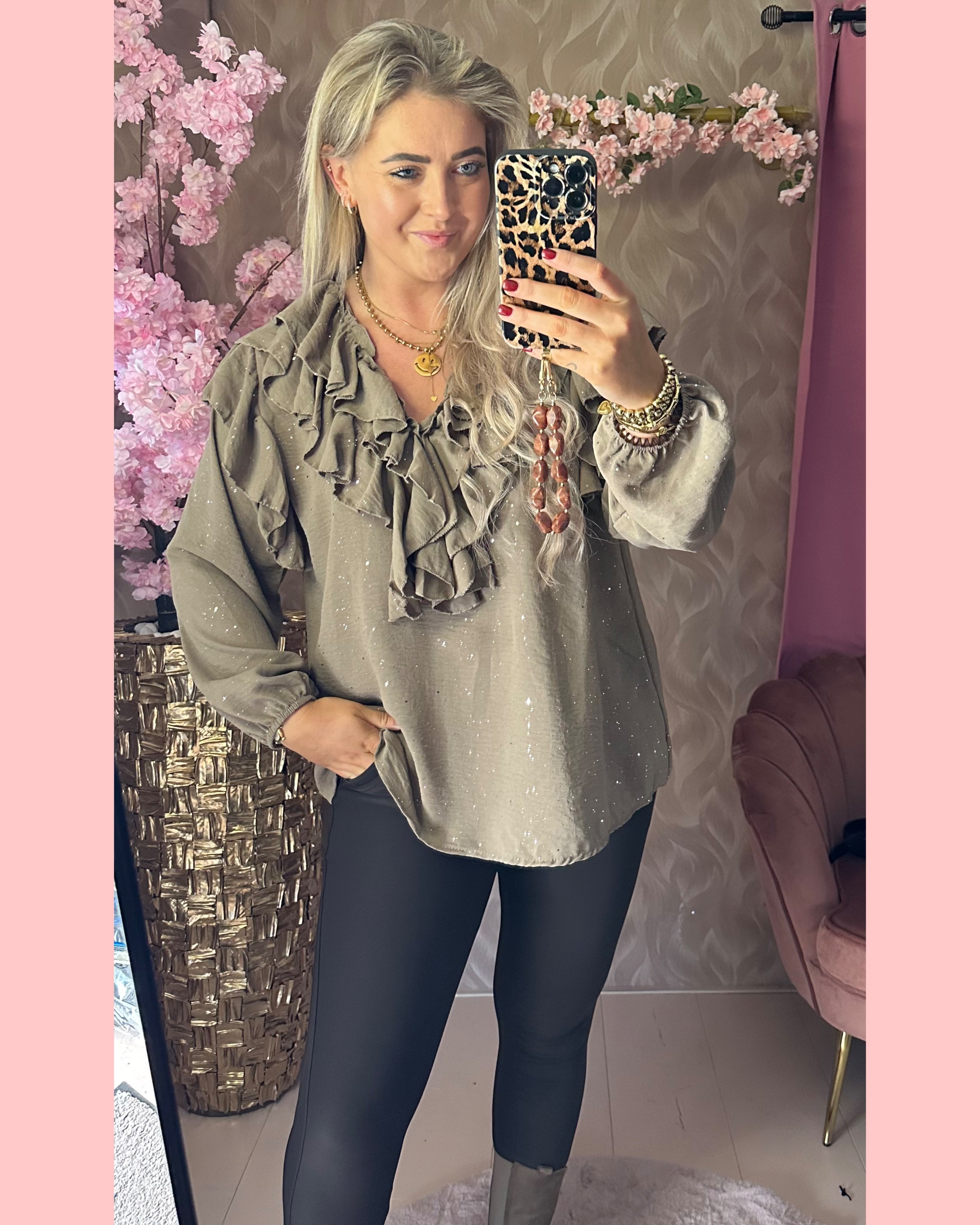 ROESEL BLOUSE •• GLITTER •• TAUPE •• AANBIEDING