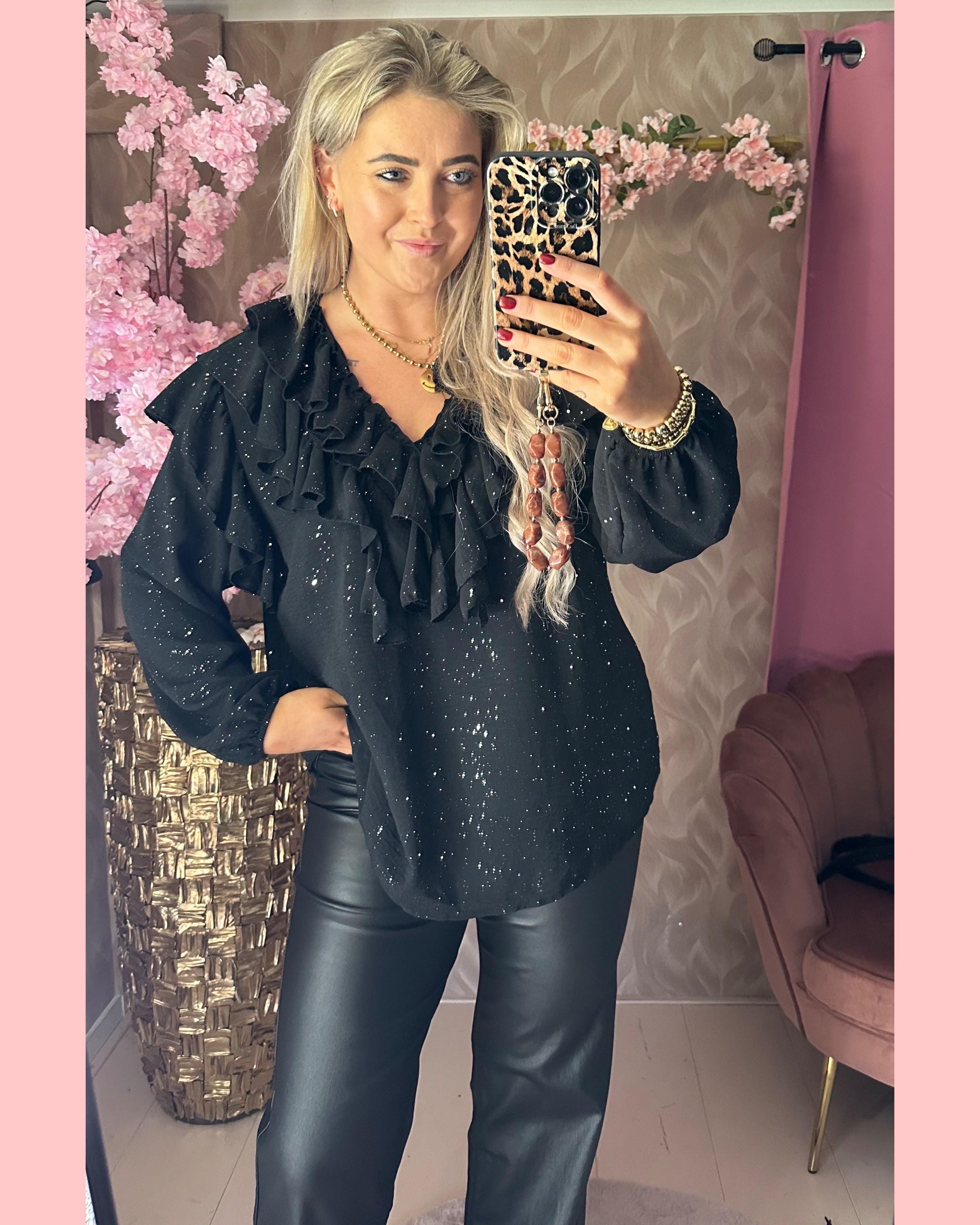 ROESEL BLOUSE •• GLITTER •• ZWART •• AANBIEDING