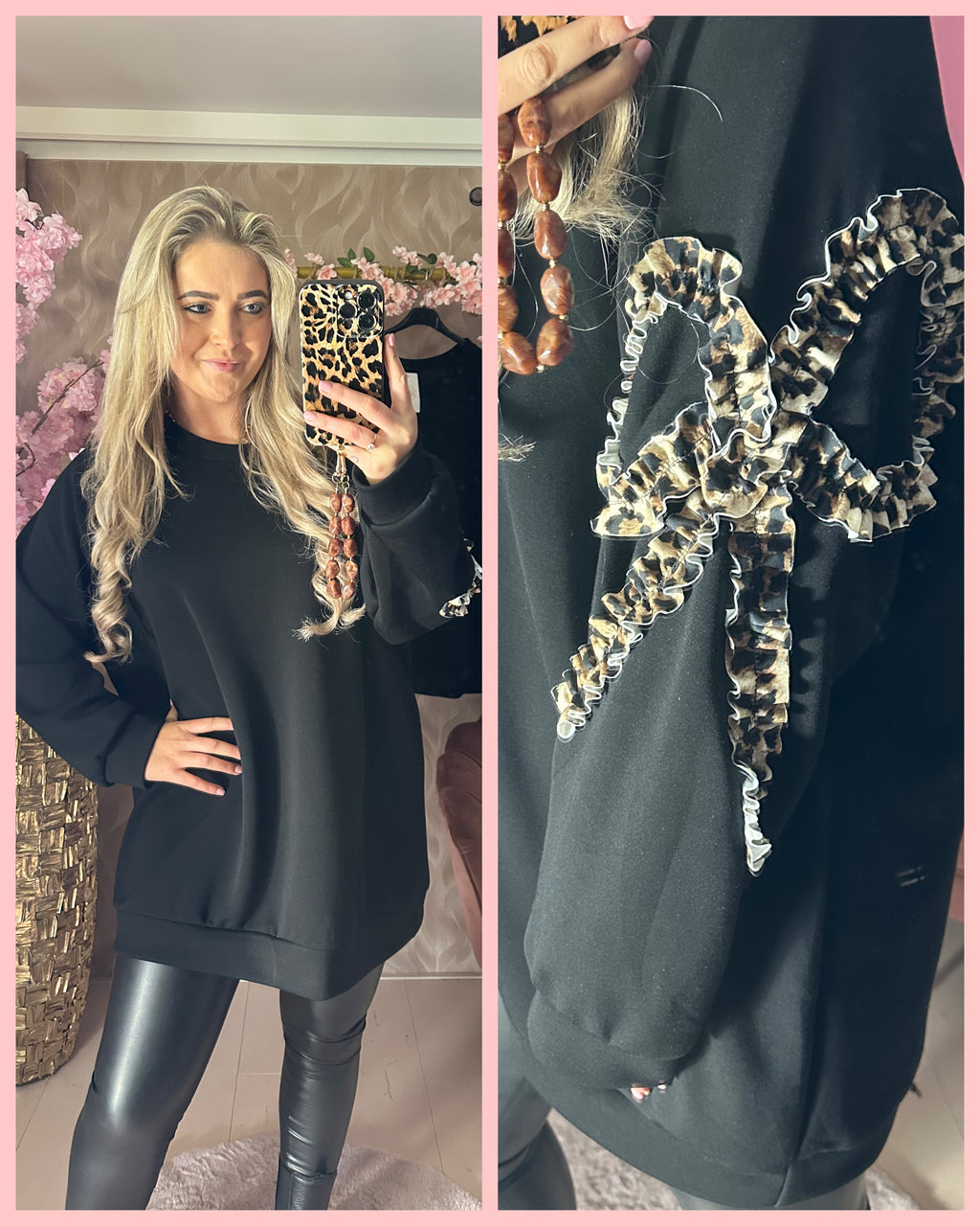 LEOPARD BOW SLEEVE • SWEATER • ZWART
