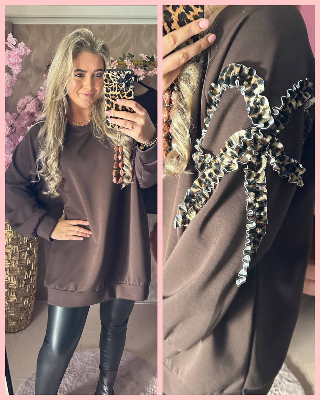 LEOPARD BOW SLEEVE • SWEATER • CHOCO