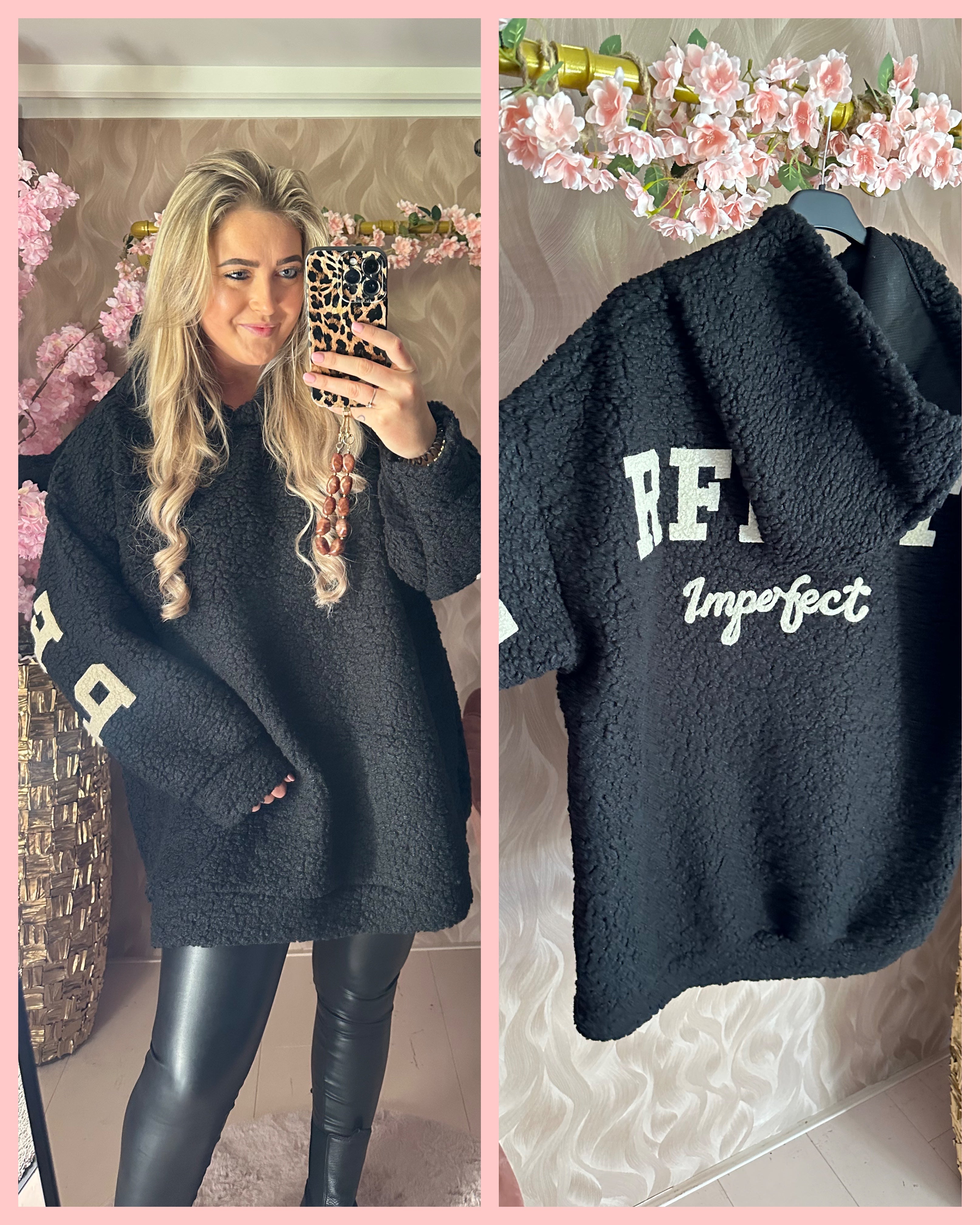 TEDDY HOODIE •• PERFECTLY IMPERFECT •• BLACK