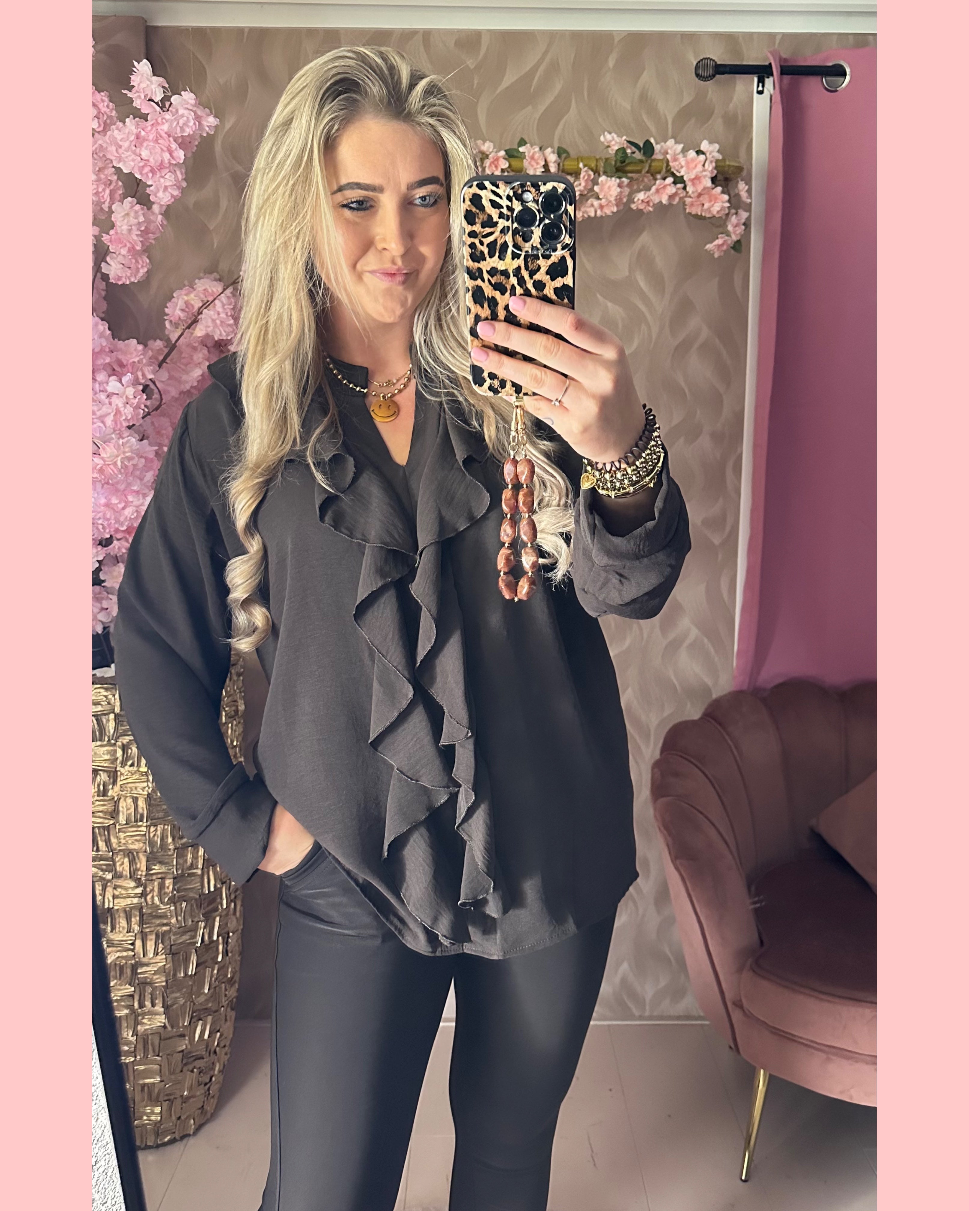 RUSHES BLOUSE V HALS BRUIN • AANBIEDING