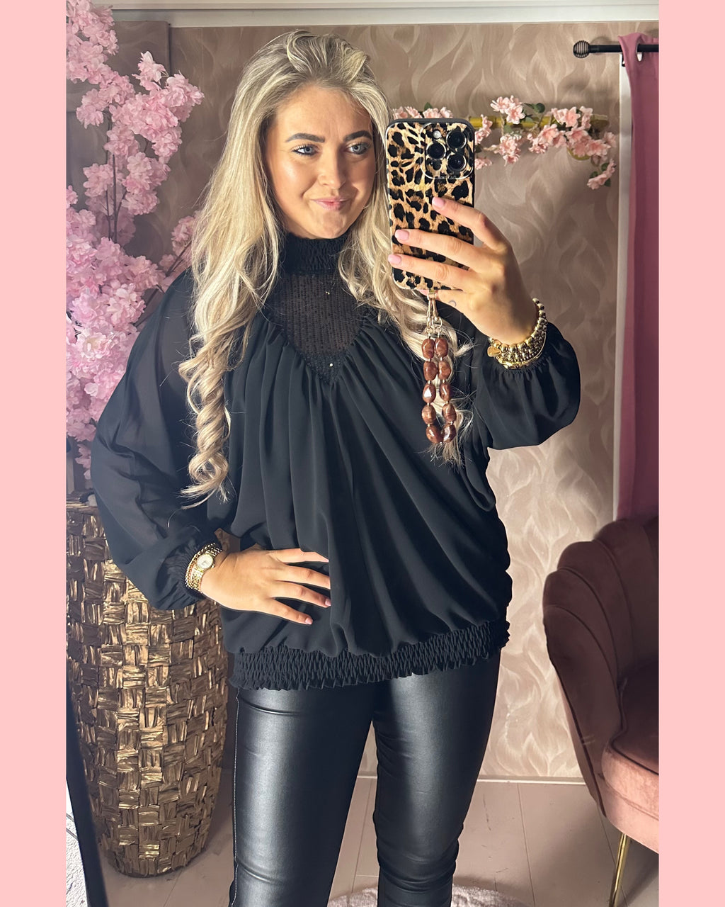 PAILLETTEN V HALS VLINDER BLOUSE ZWART