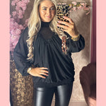 PAILLETTEN V HALS VLINDER BLOUSE ZWART