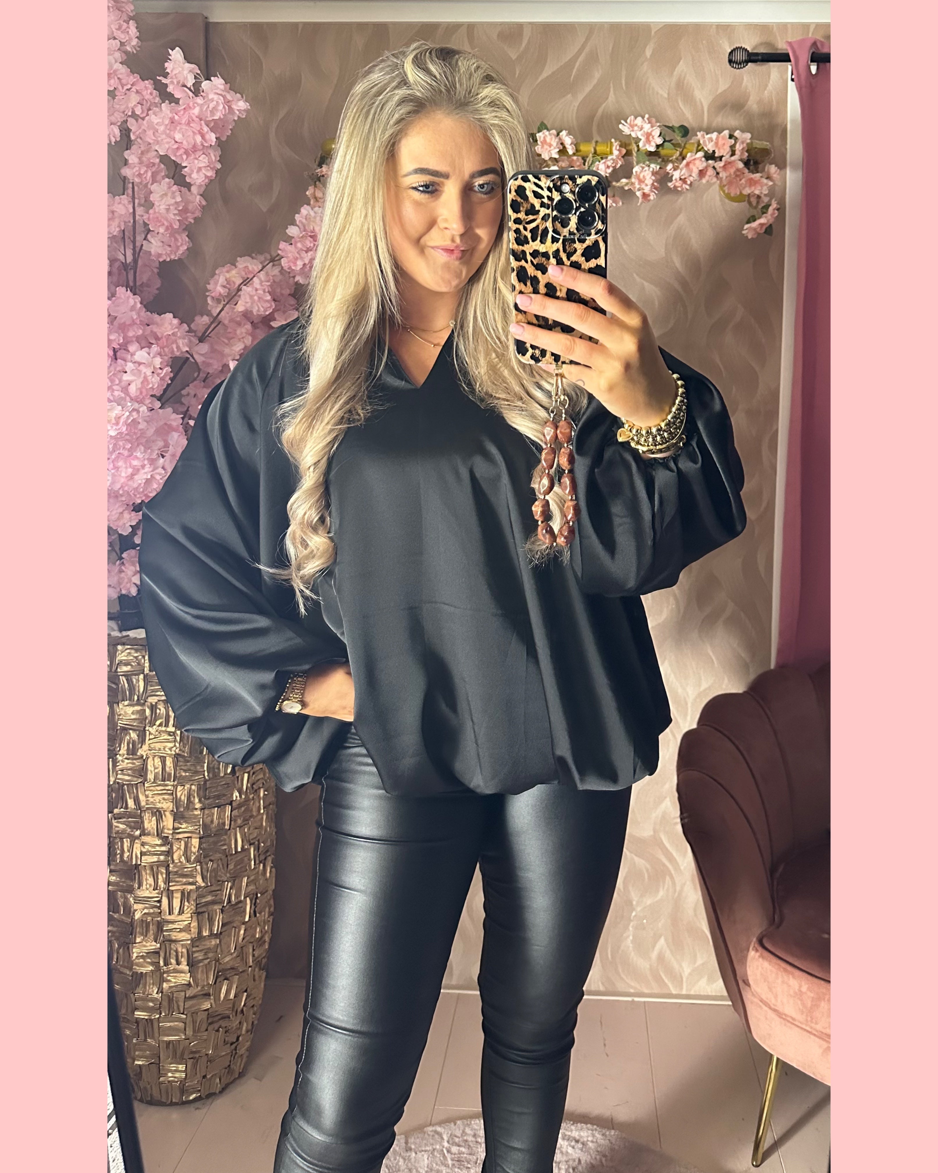 SATIN BALLON BLOUSE ZWART