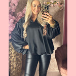 SATIN BALLON BLOUSE ZWART